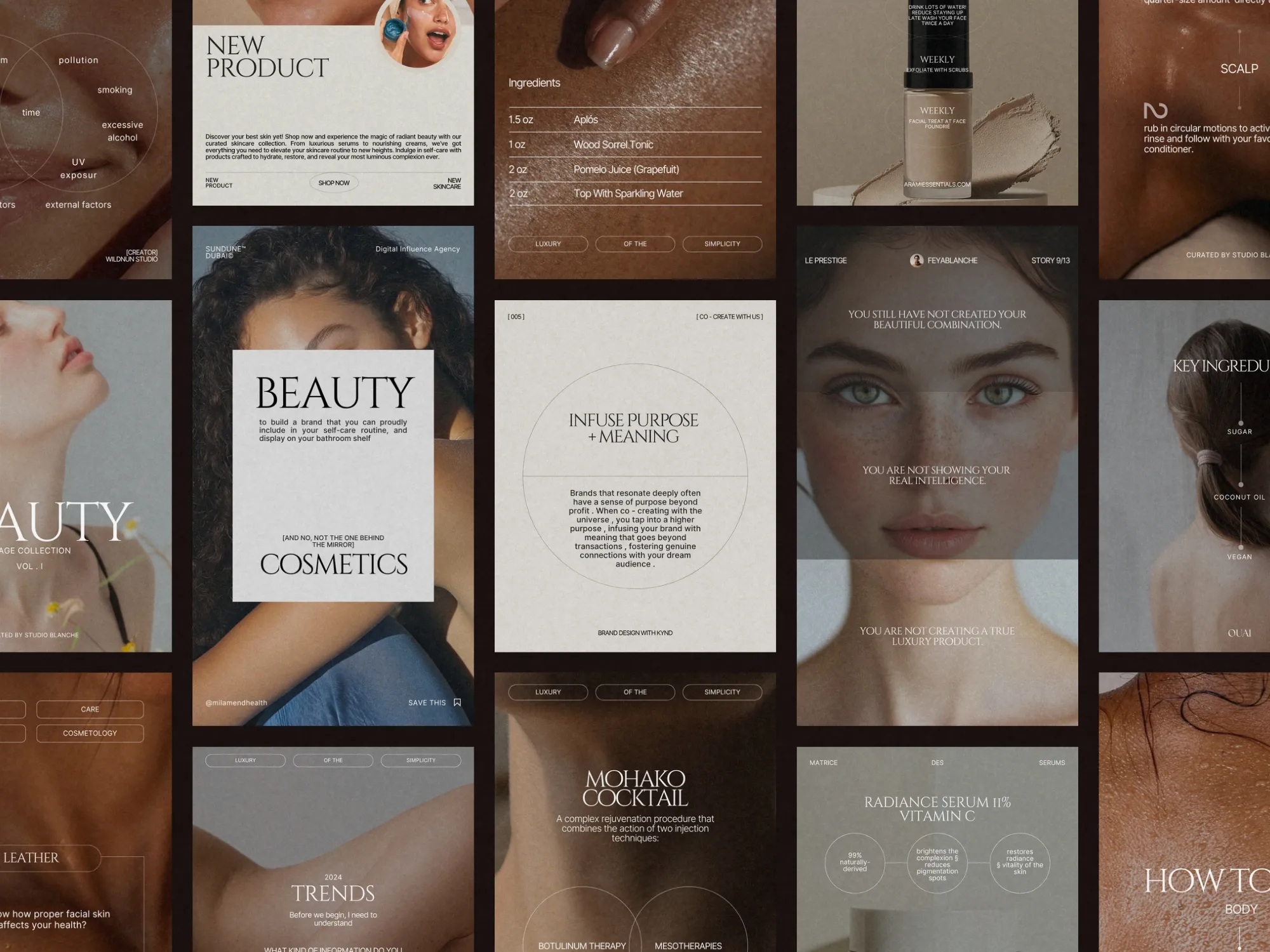 Stylish Canva template featuring skincare routines intended for estheticians to showcase their services on Instagram effectively.