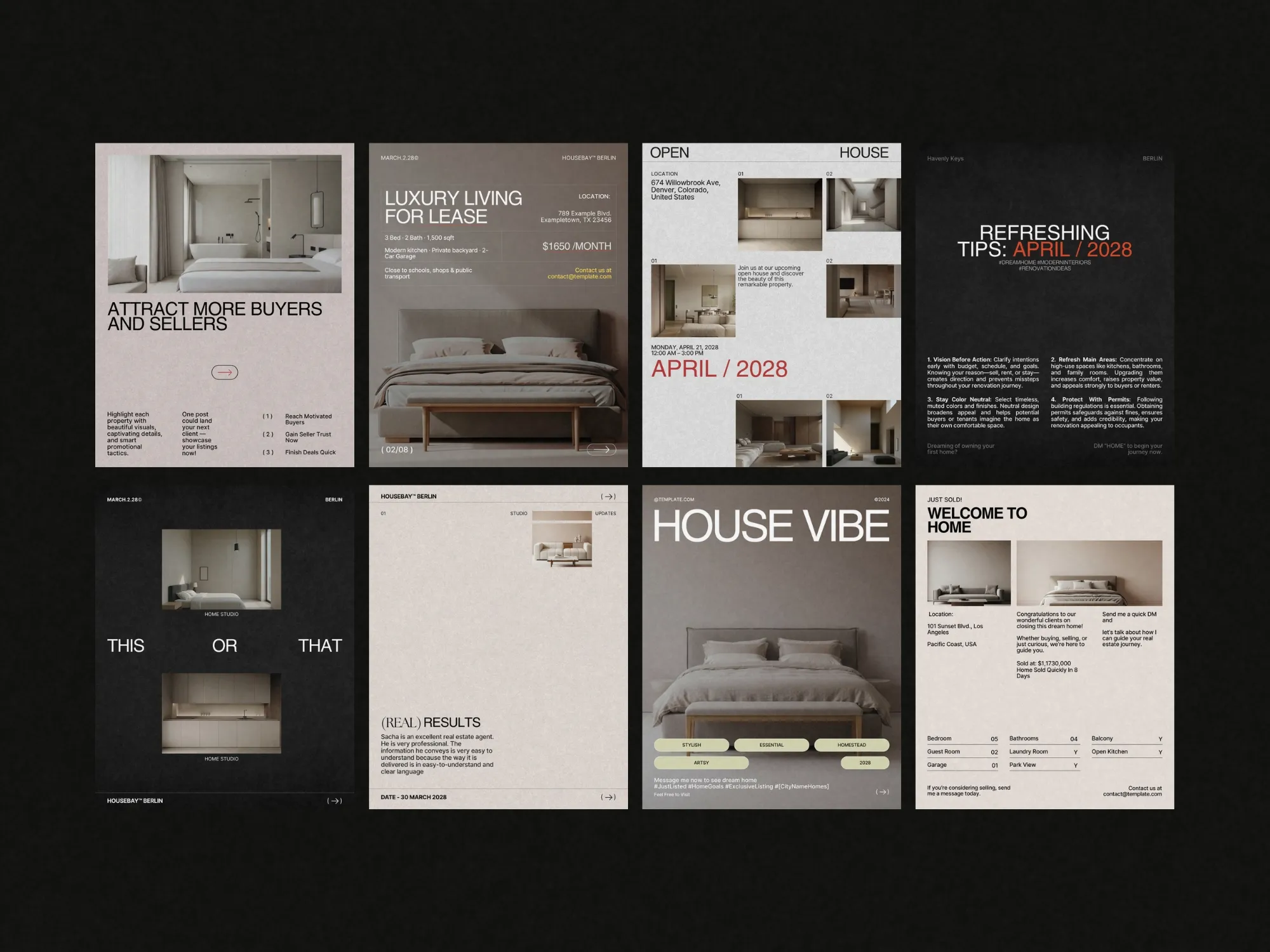 Vibrant and editable Canva templates for Instagram, allowing real estate professionals to create eye-catching posts for property updates with ease.