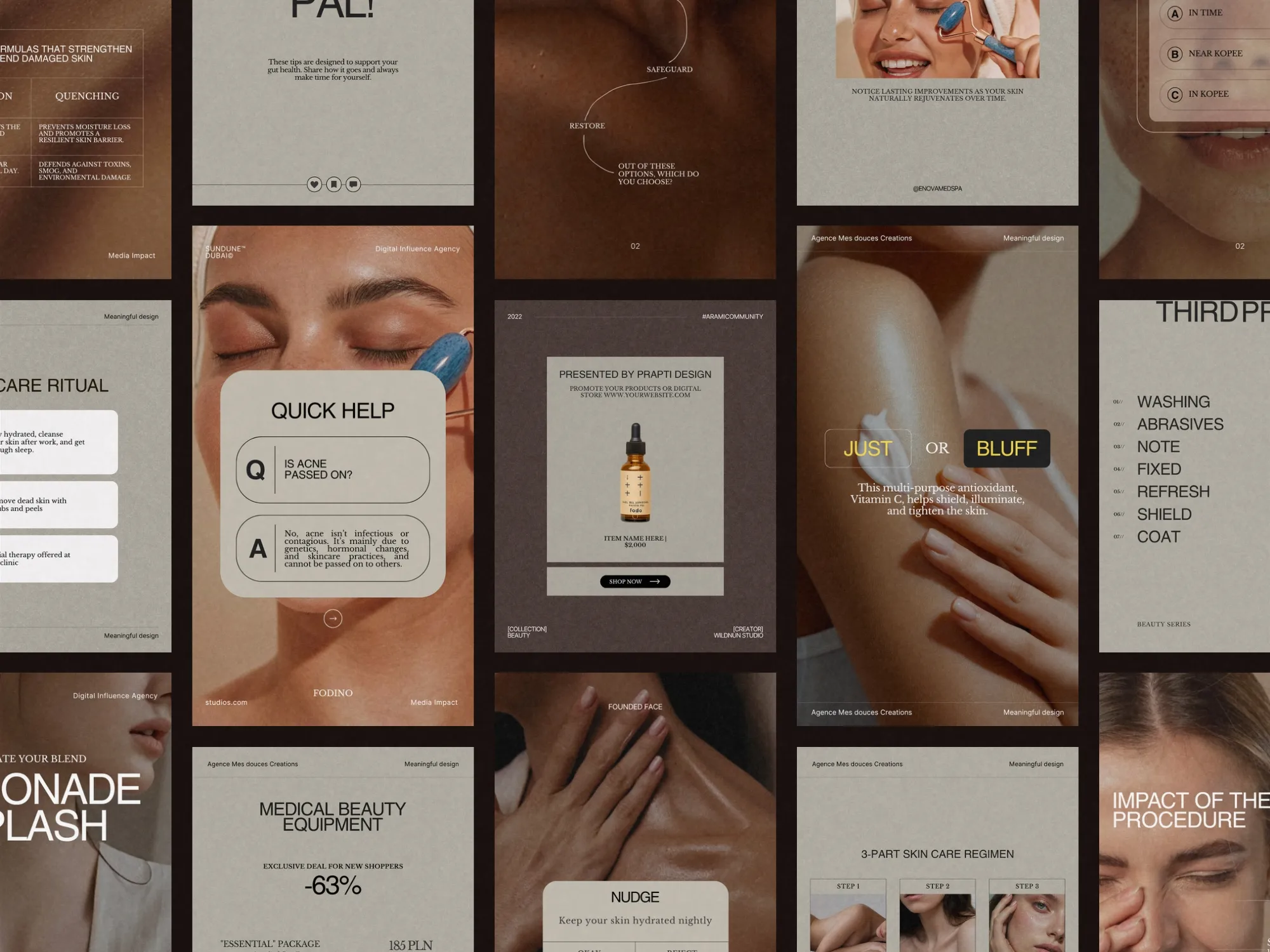 Elevate your branding with 210 expert-crafted Canva templates for skincare brands, designed to streamline your social media presentation effortlessly.