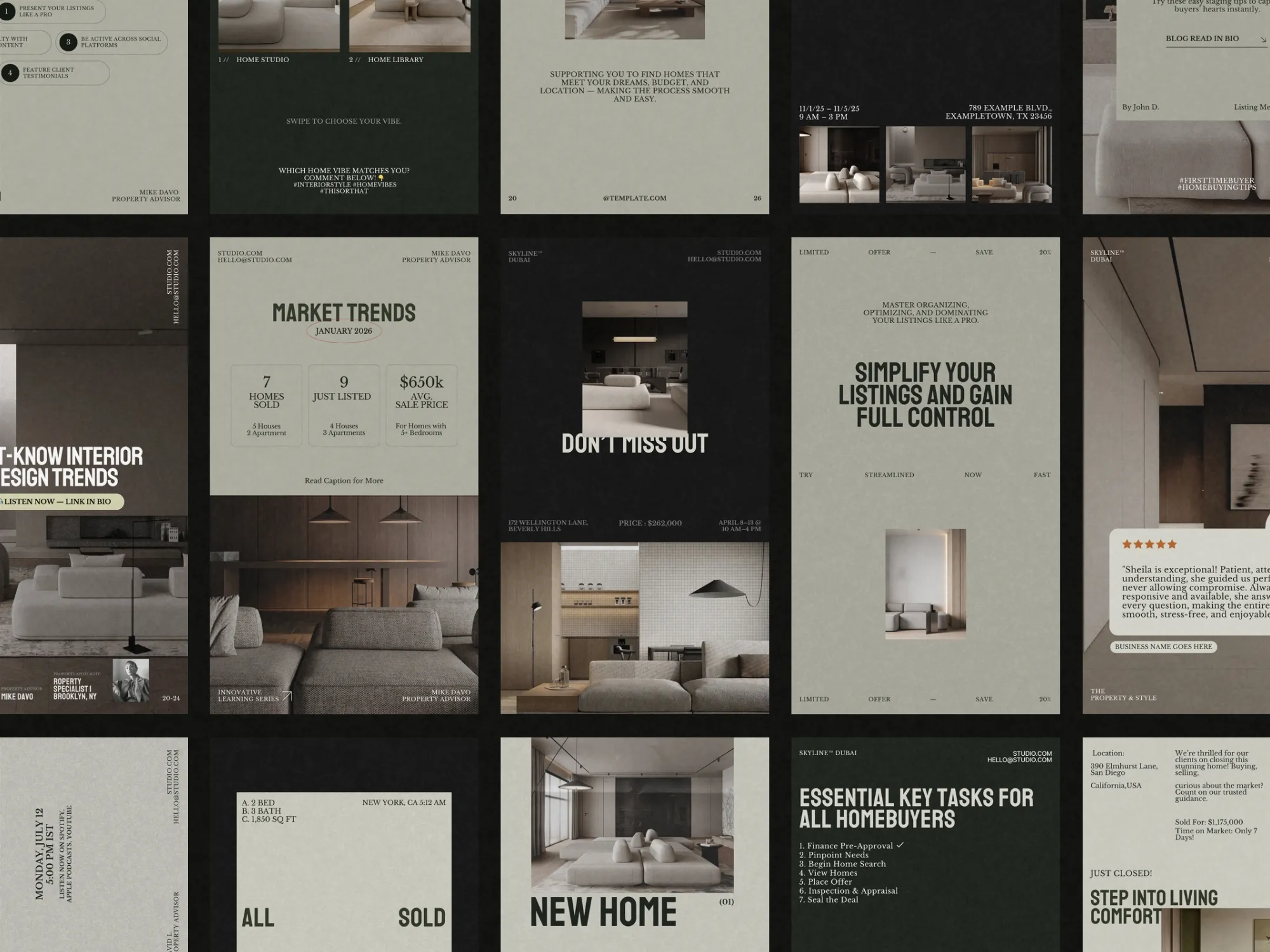 Visually appealing Instagram stories for realtors, featuring ready-to-use Canva designs that highlight property listings and promotional info at 1080x1920 PX.