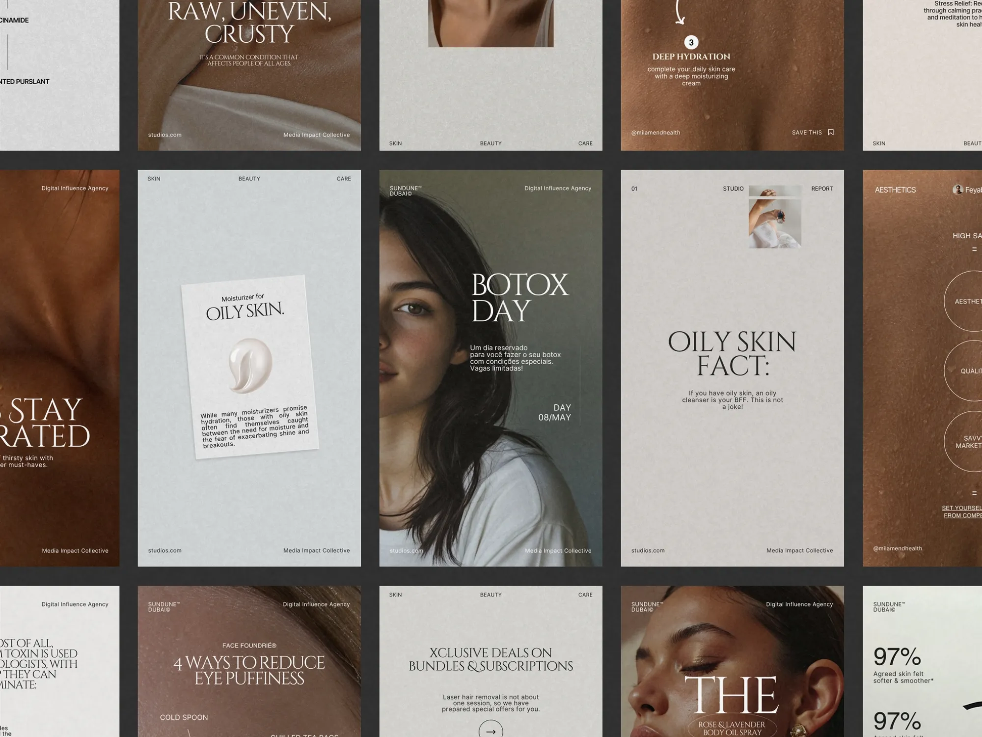 Engage your audience with 35 customizable Canva story templates featuring aesthetic layouts tailored for skincare brands and beauty studios.