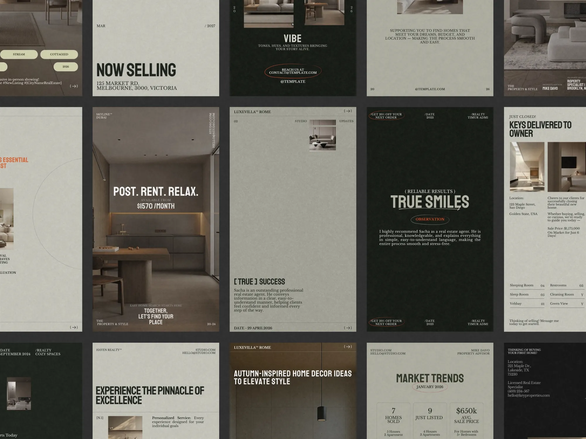 Engaging Instagram story templates for realtors that highlight property tours, market announcements, and brand identity in a sleek format.
