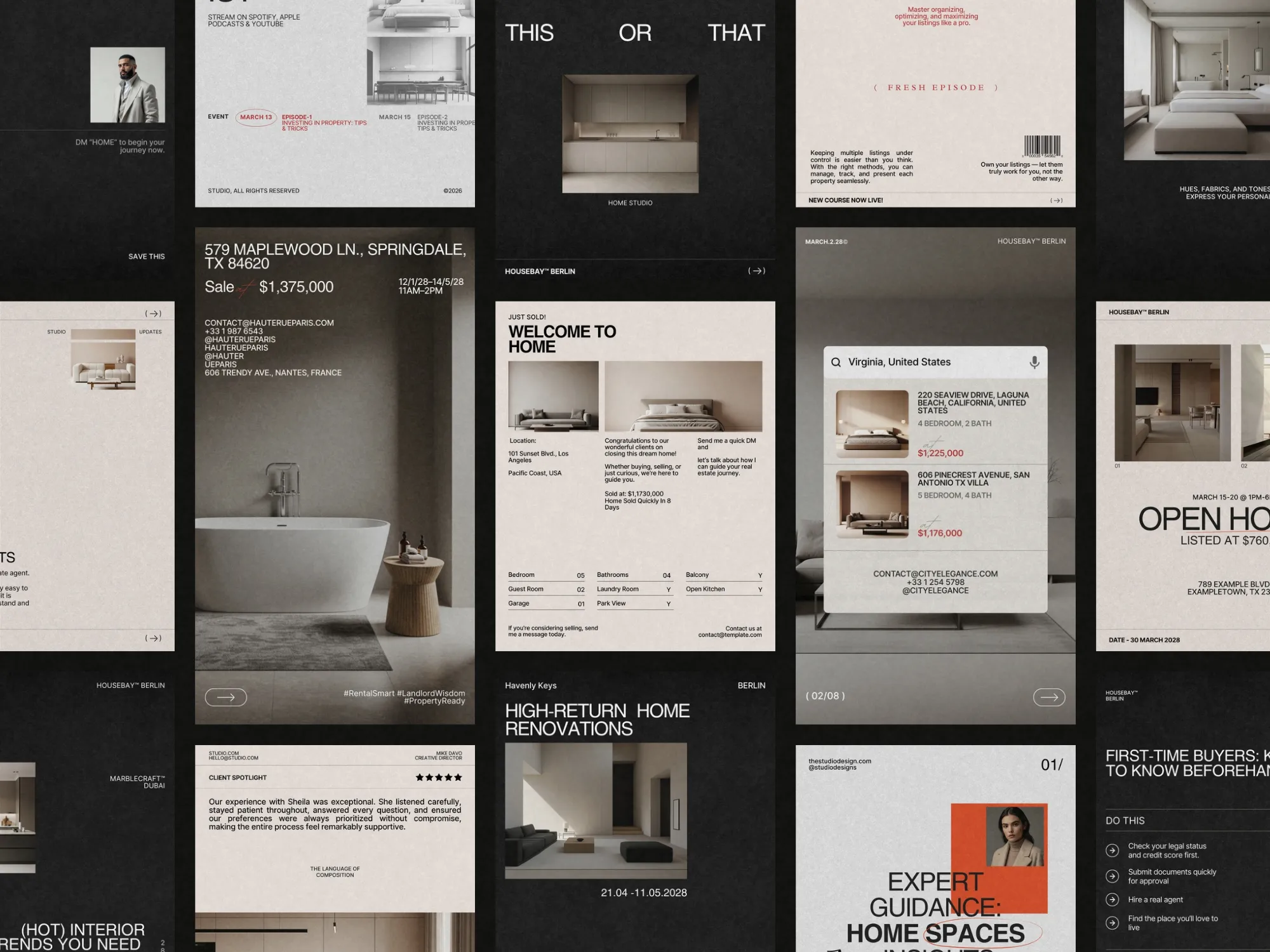 Real estate Instagram story template in 1080x1920 px, perfect for brokers to present property highlights with a modern, branded look.