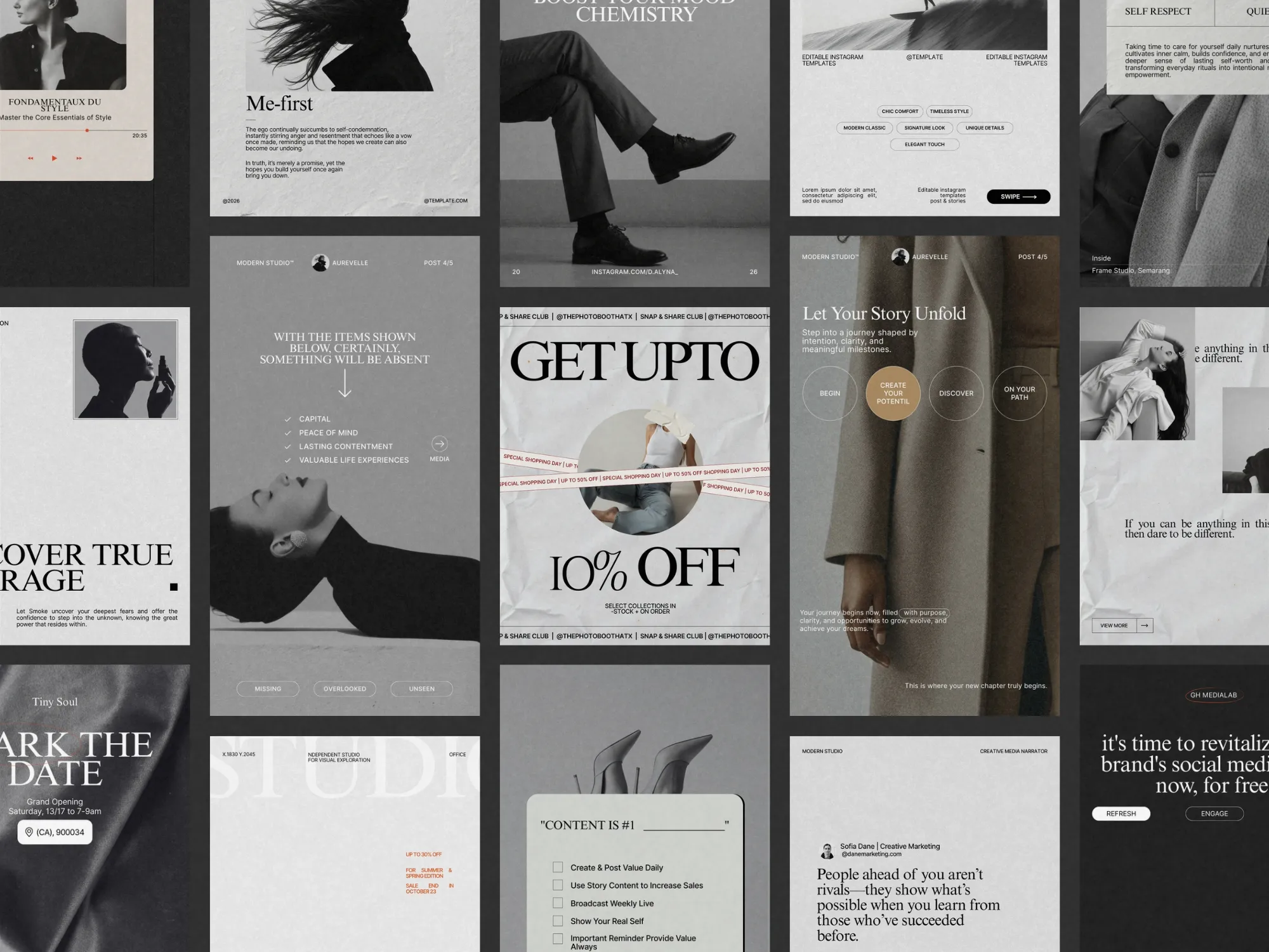 Professional marketing post and story bundle kit in Canva, designed for easy edits and captivating digital content creation.