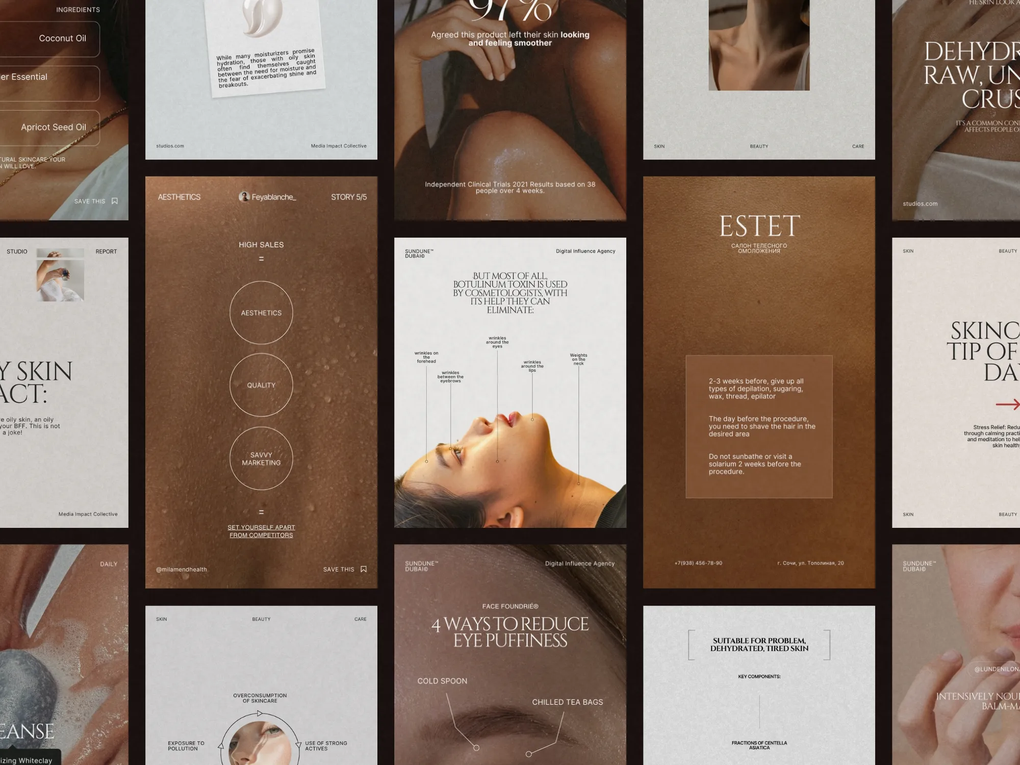 Beautifully crafted skincare content kit displaying offers and ingredient highlights using 70 unique Canva templates, 1080x1350 PX.