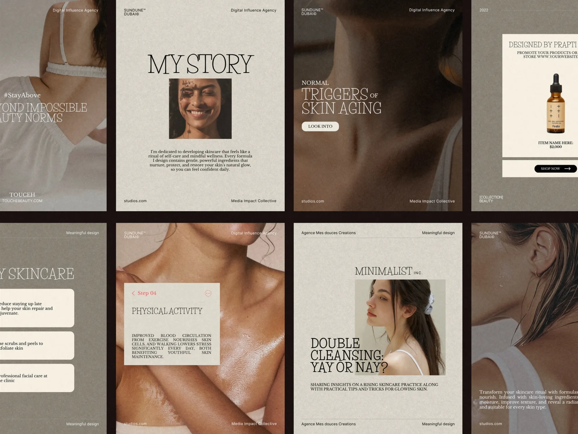 Eye-catching digital product featuring 35 unique Instagram post templates tailored for skincare brands to beautifully present their products and results.