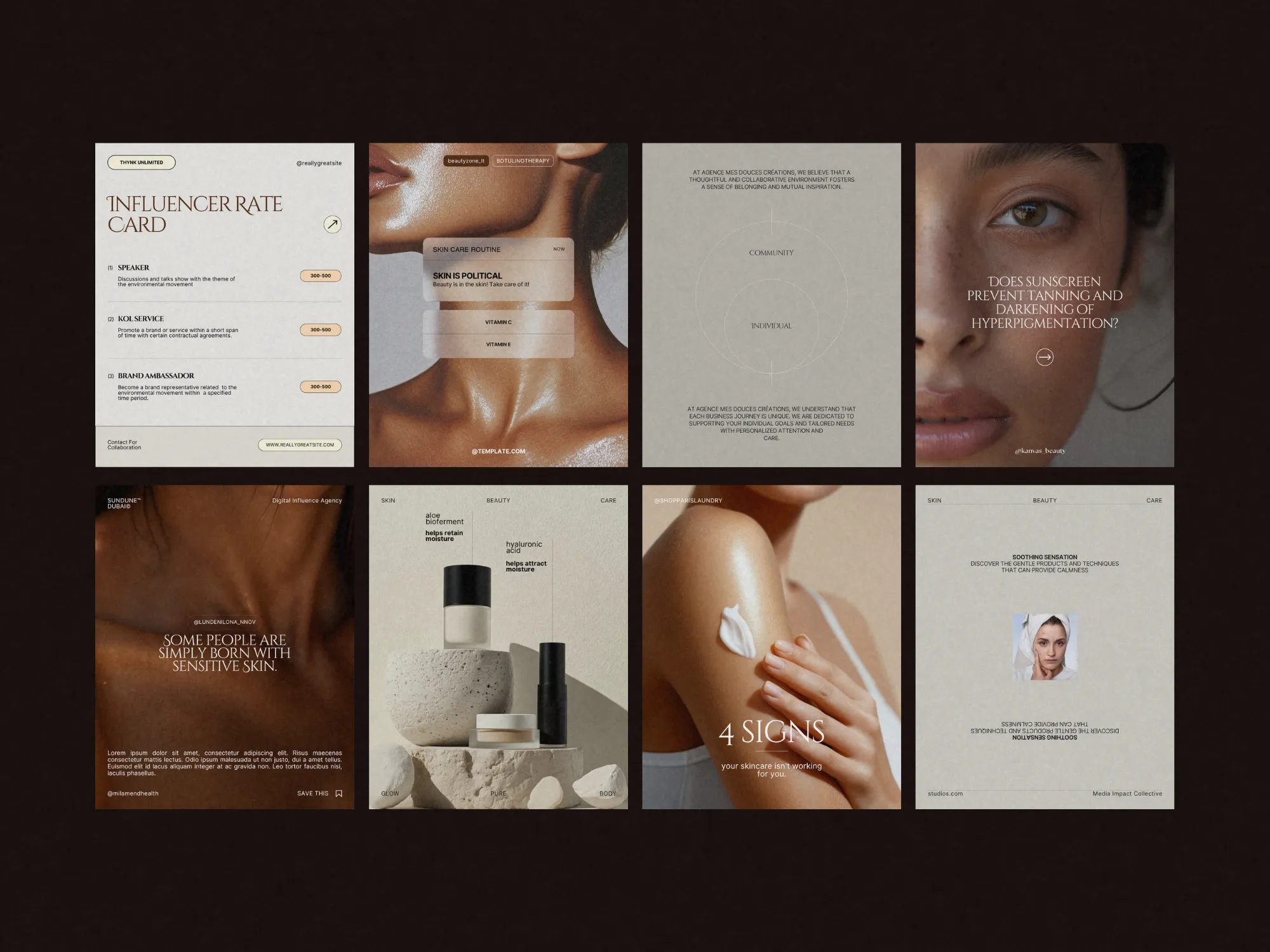 Vibrant and chic skincare Instagram post templates suitable for clinics; crafted to elevate product presentation in Canva at 1080x1350 px.