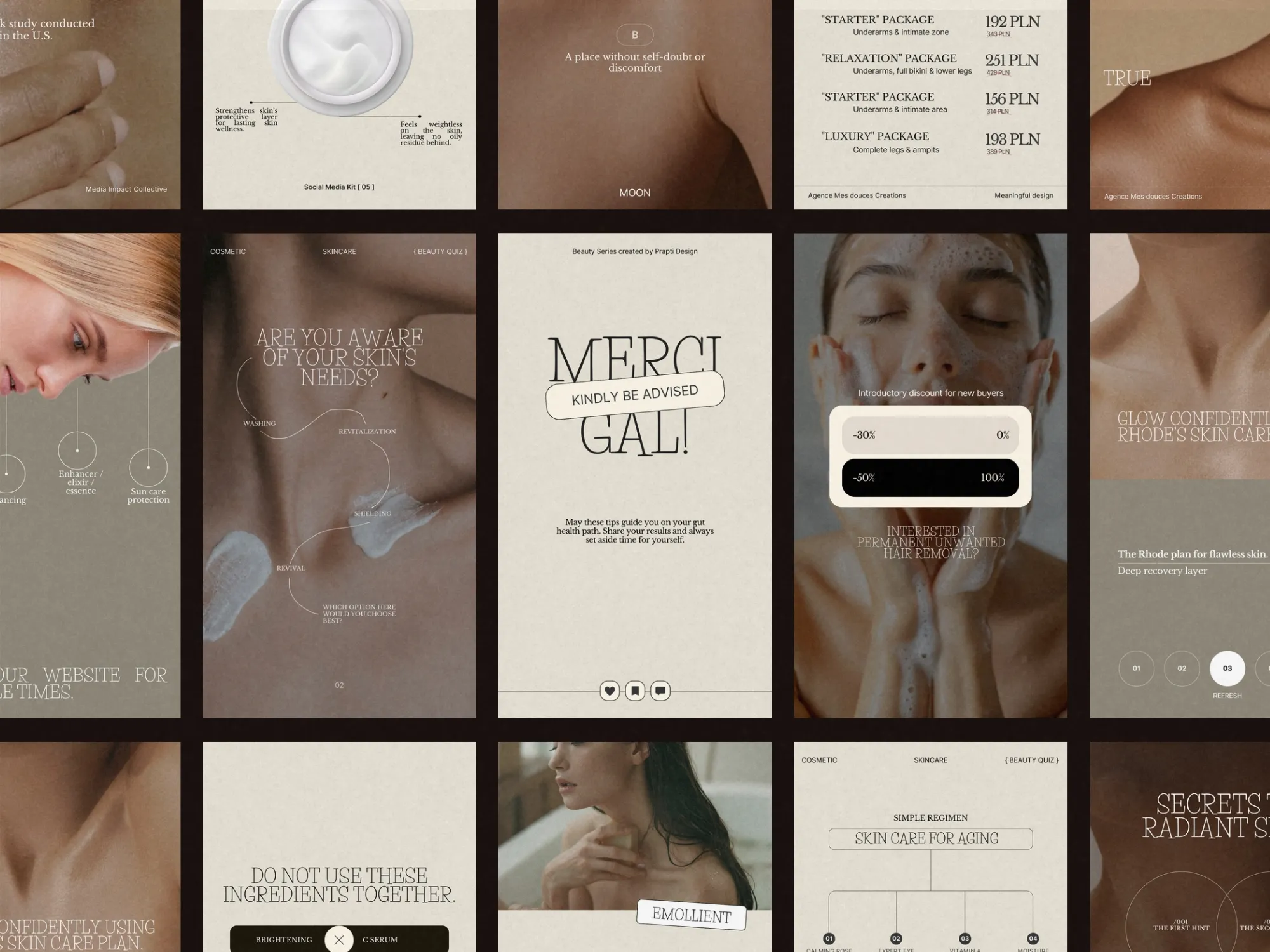 Stylish and cohesive Canva templates for Instagram stories, specifically crafted for skincare clinics to enhance brand visibility and engagement.