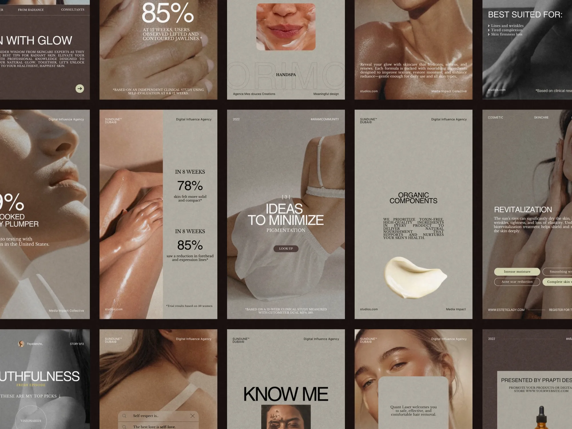 Polished Skincare Instagram Story Bundle Templates that inspire trust, featuring customizable designs ideal for beauty studios and cosmetic retailers on Canva.