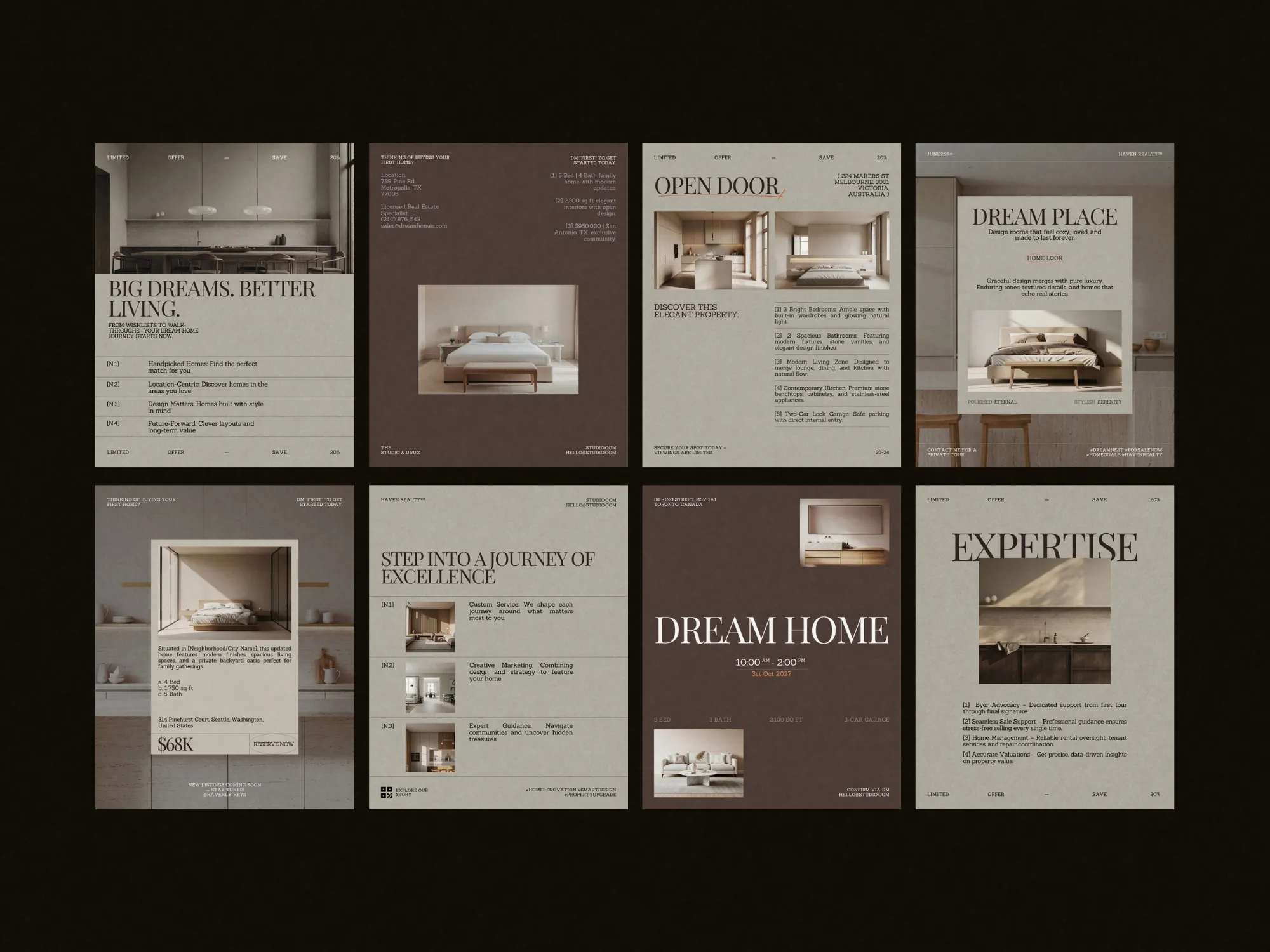 Professional Canva templates tailored for real estate marketing on Instagram, helping agents create stunning posts in a matter of minutes.