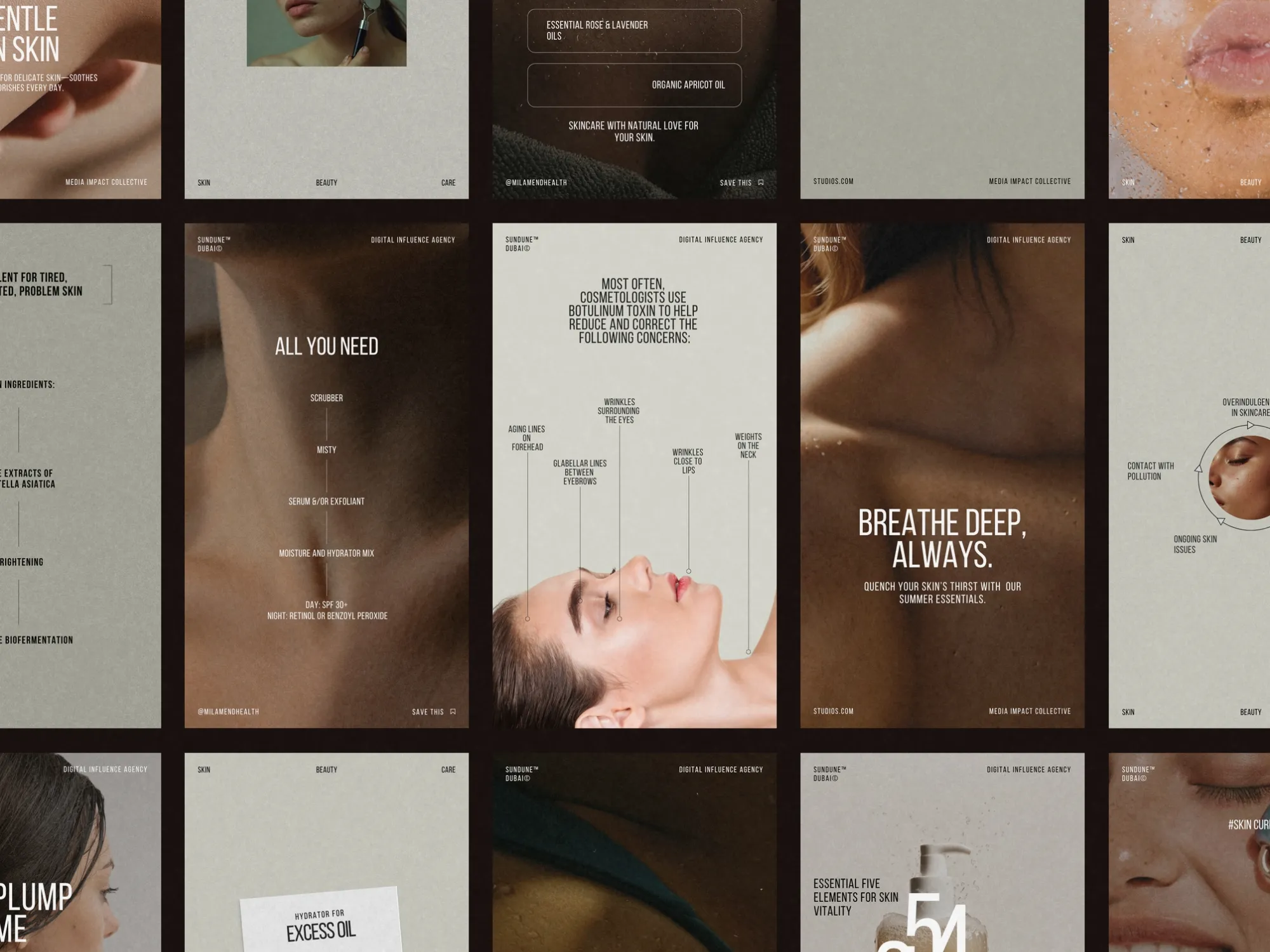 Eye-catching skincare brand content templates in vibrant designs, ideal for promoting services and offers on Instagram Stories using Canva.