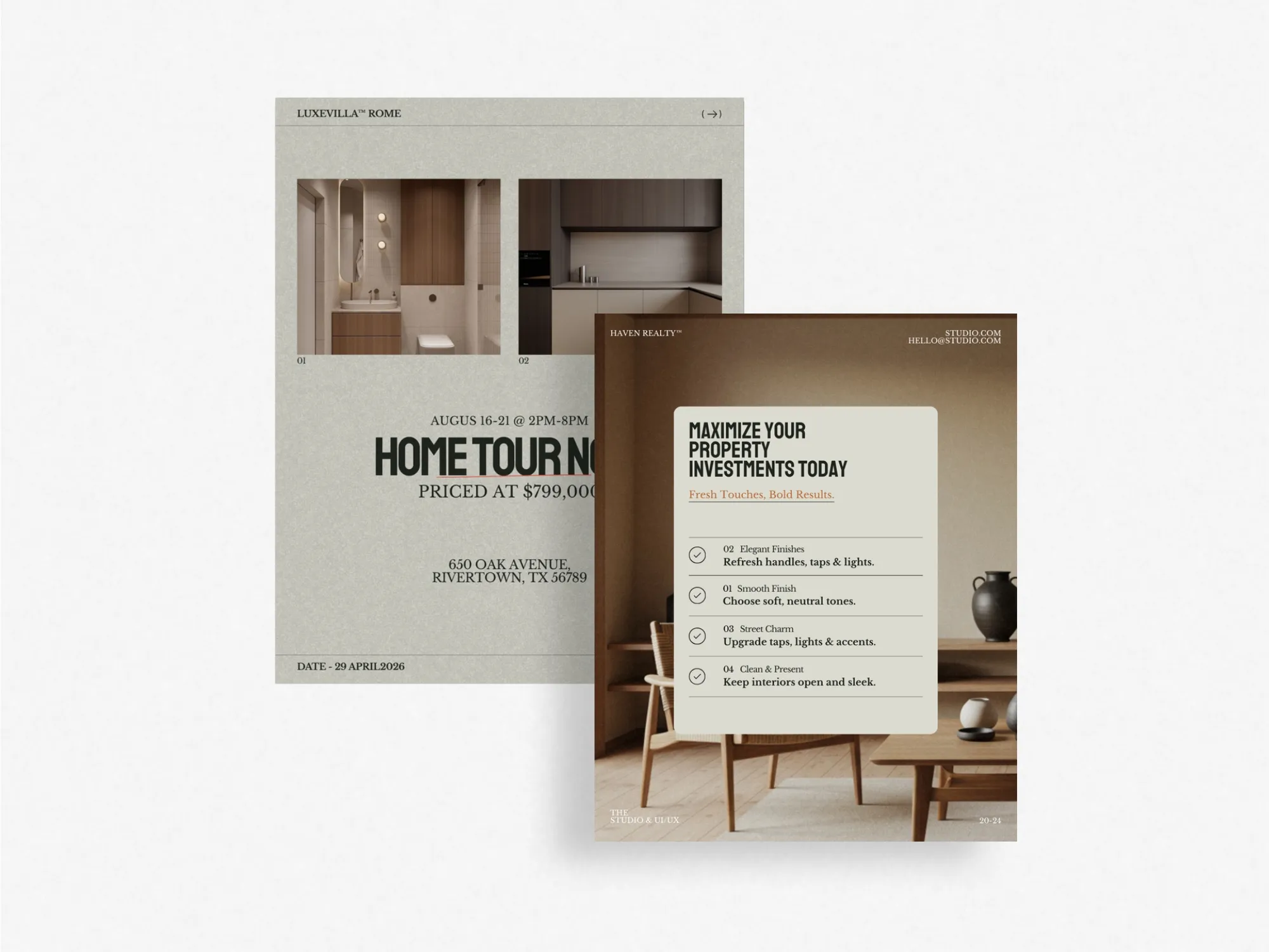 Professional 1080x1350 PX post bundle for real estate agents, featuring modern layouts that enhance property visibility and encourage buyer engagement.