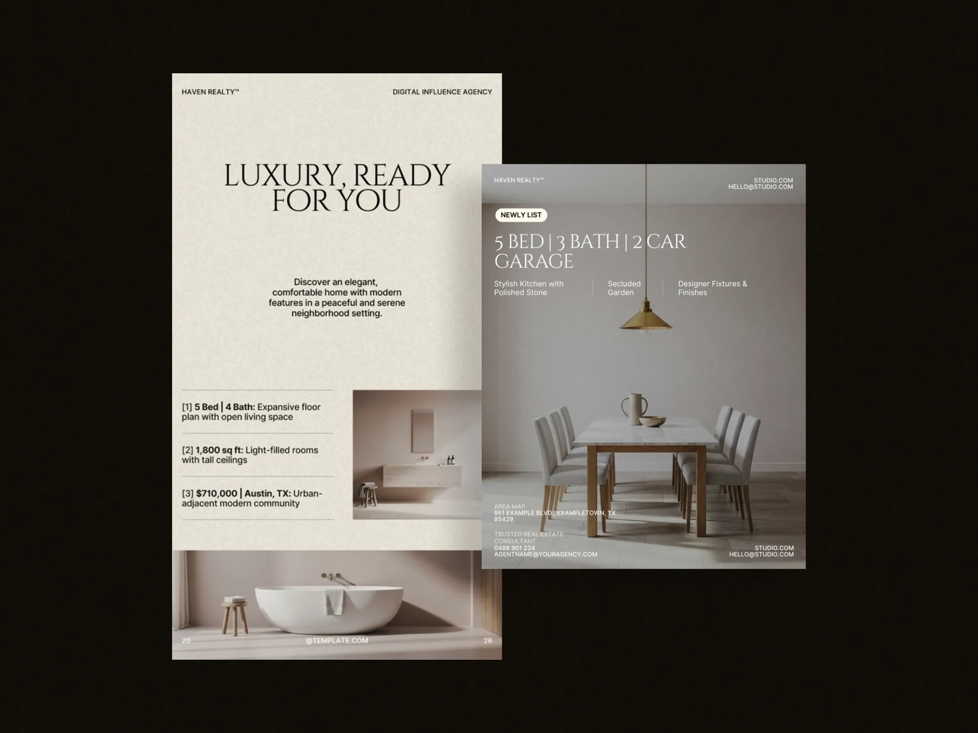 Customizable Canva real estate post and story templates, 80 designs at 1080x1350 PX, crafted to elevate agent branding and attract potential clients.