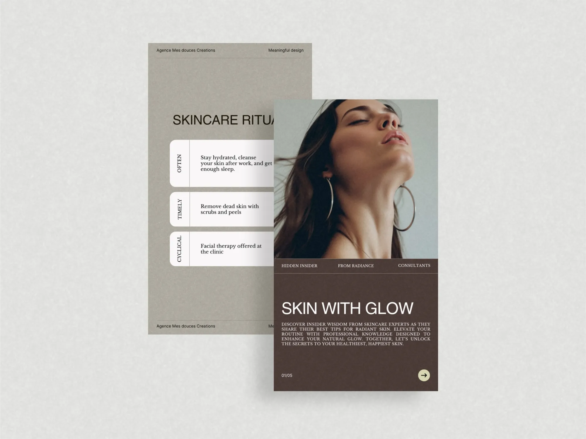 Engaging skincare brand content templates, designed for Instagram stories, ensuring a consistent aesthetic tailored for the beauty industry.