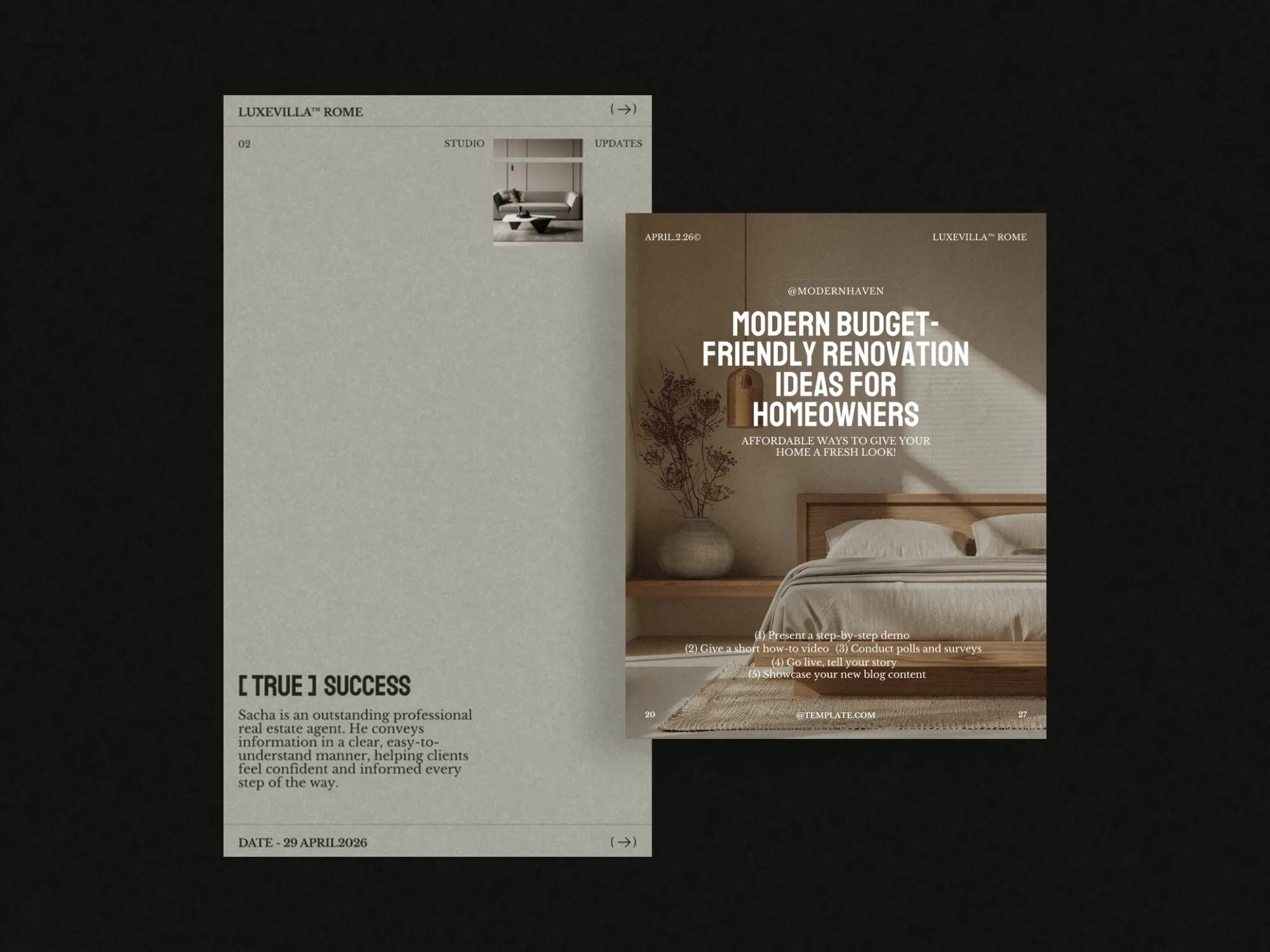 Elegant story template designs for realtors, facilitating stunning visual content that attracts buyers and sellers with a polished look at 1080x1920 PX.