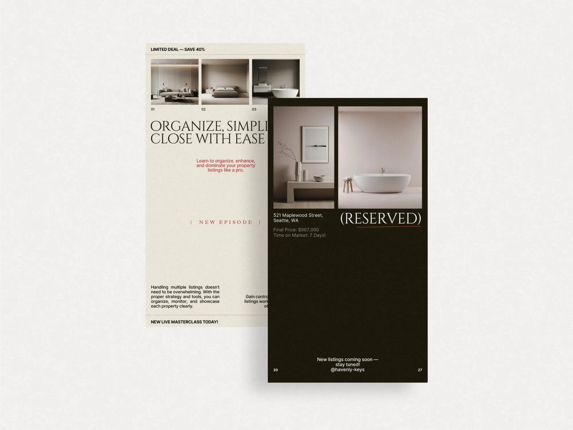 Stylish real estate Instagram story templates, sized 1080x1920 PX, designed to help brokers display listings elegantly on social media.