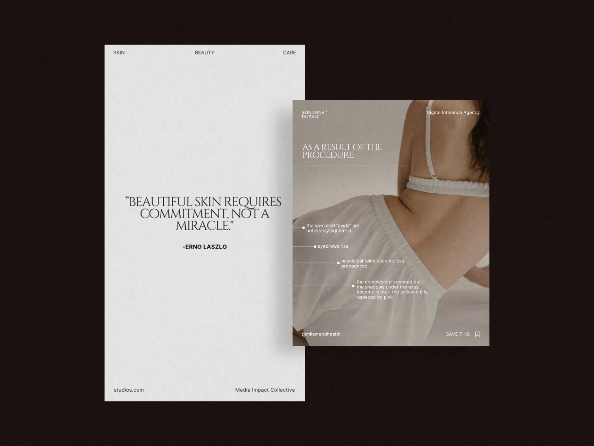 Chic Canva template for Instagram stories, tailored for skincare professionals to share essential tips and captivating visuals in a clean design.