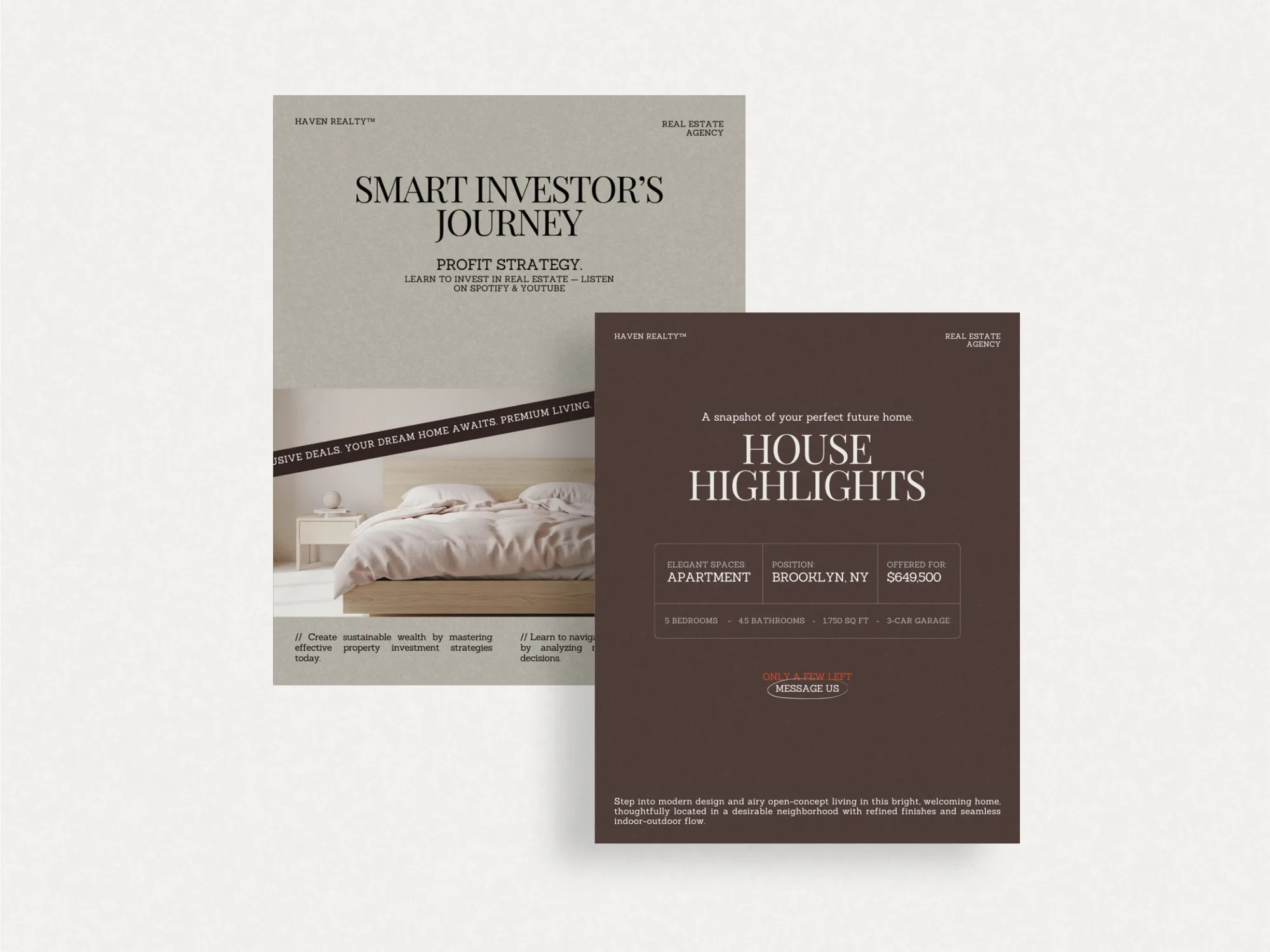 Versatile real estate Instagram post templates in Canva format, designed for brokers to enhance their online presence with engaging visuals.