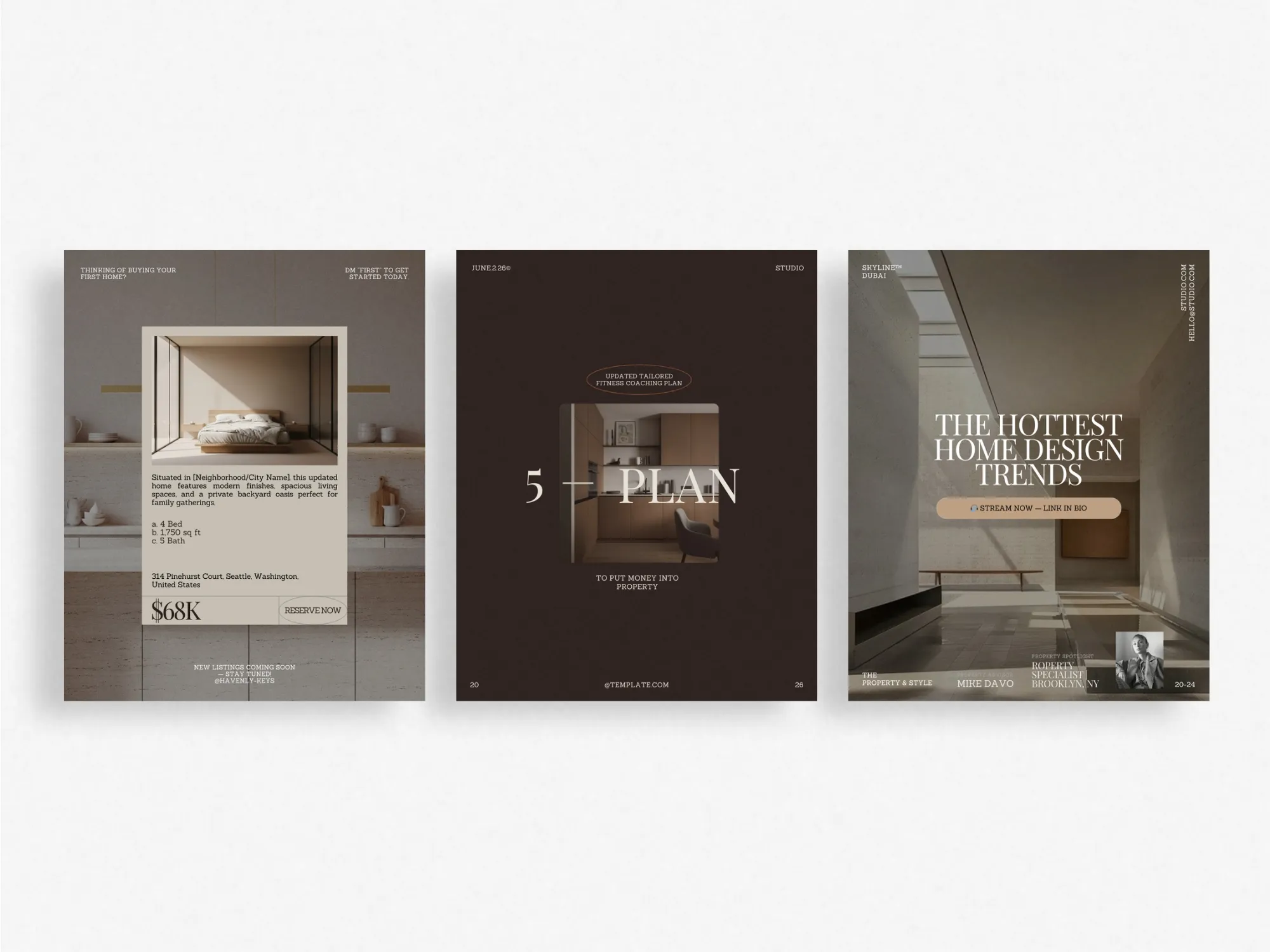 Canva-compatible post templates for real estate that provide a cohesive branding strategy, showcasing properties using modern aesthetics.