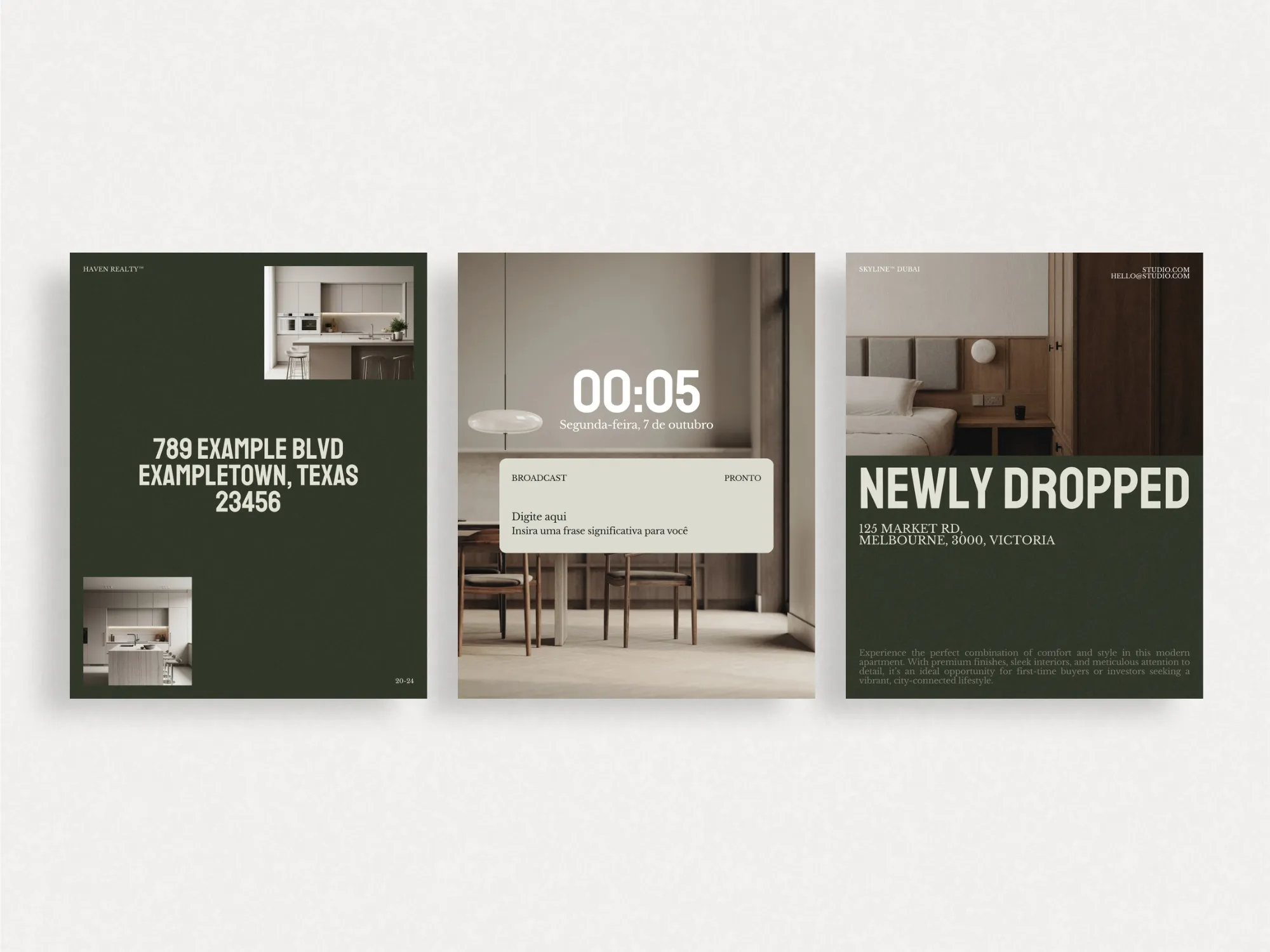 Real estate-focused Instagram post templates designed for agents, featuring elegant design elements and optimized dimensions for social media.