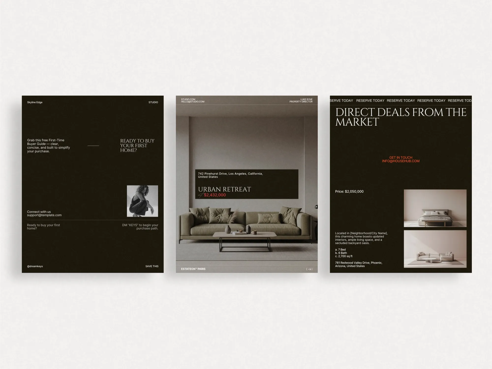 Engaging and editable Instagram post templates at 1080x1350 PX for real estate professionals using Canva, designed for impactful property presentations.