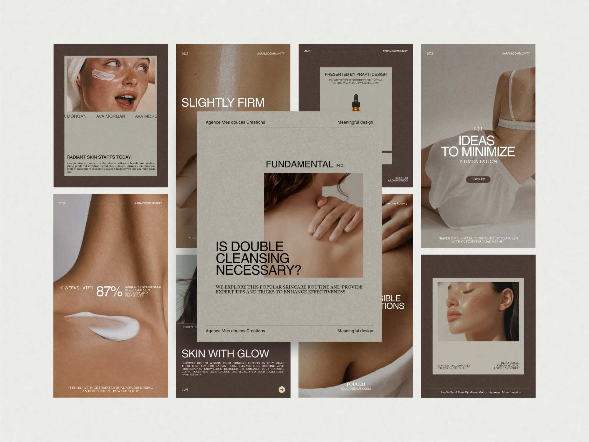 Engaging skincare post templates designed for Instagram, offering 70 unique layouts for sharing transformative beauty content and expert tips using Canva.