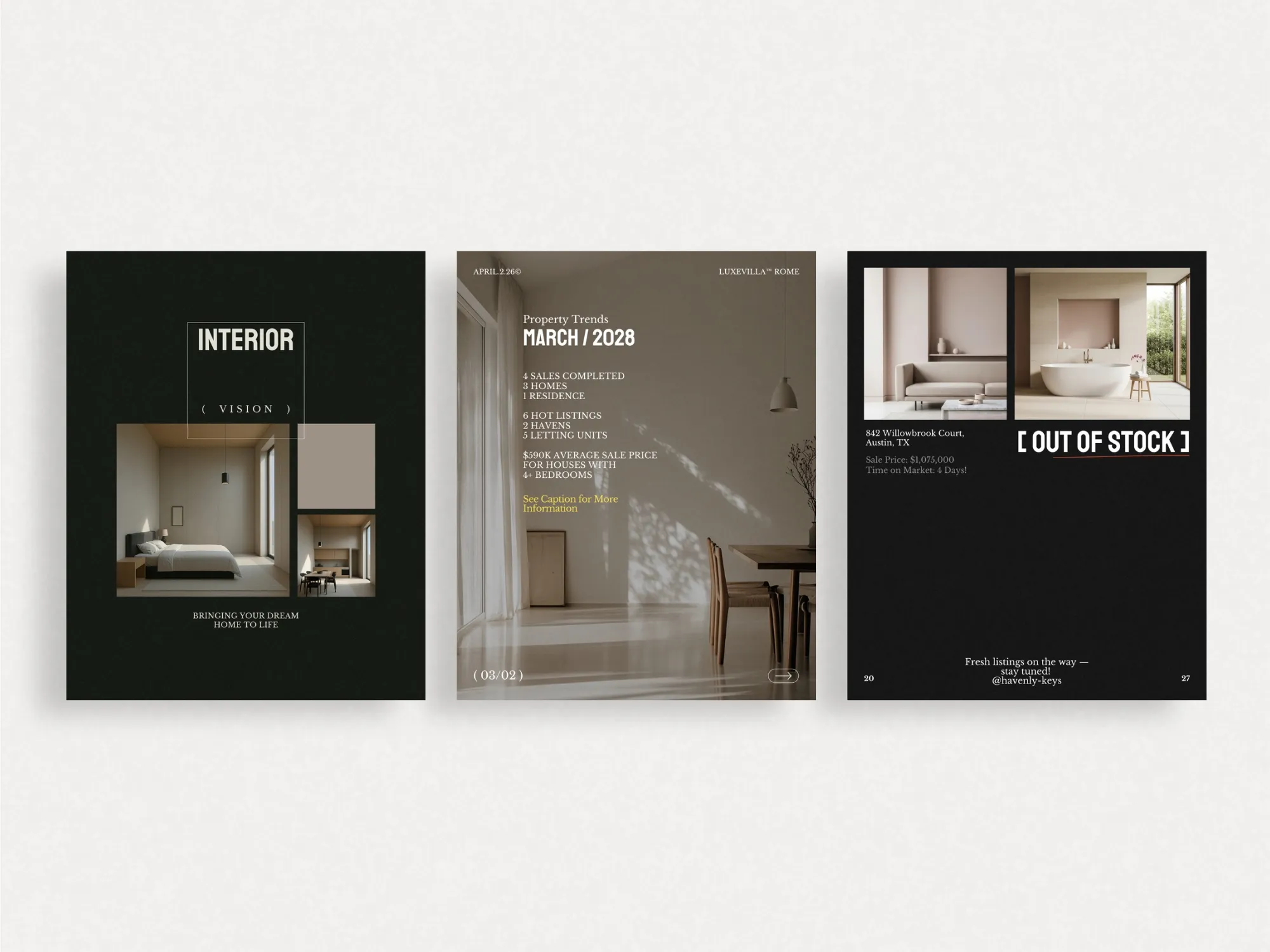 Trendy Canva post template for realty agencies, featuring modern designs for promoting listings and events, available in digital format.