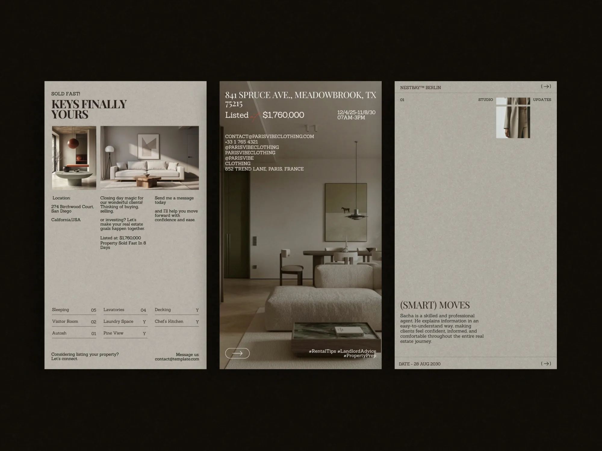 Canva-compatible real estate Instagram story templates, designed to captivate audiences with beautiful graphics and informative layouts for agents.