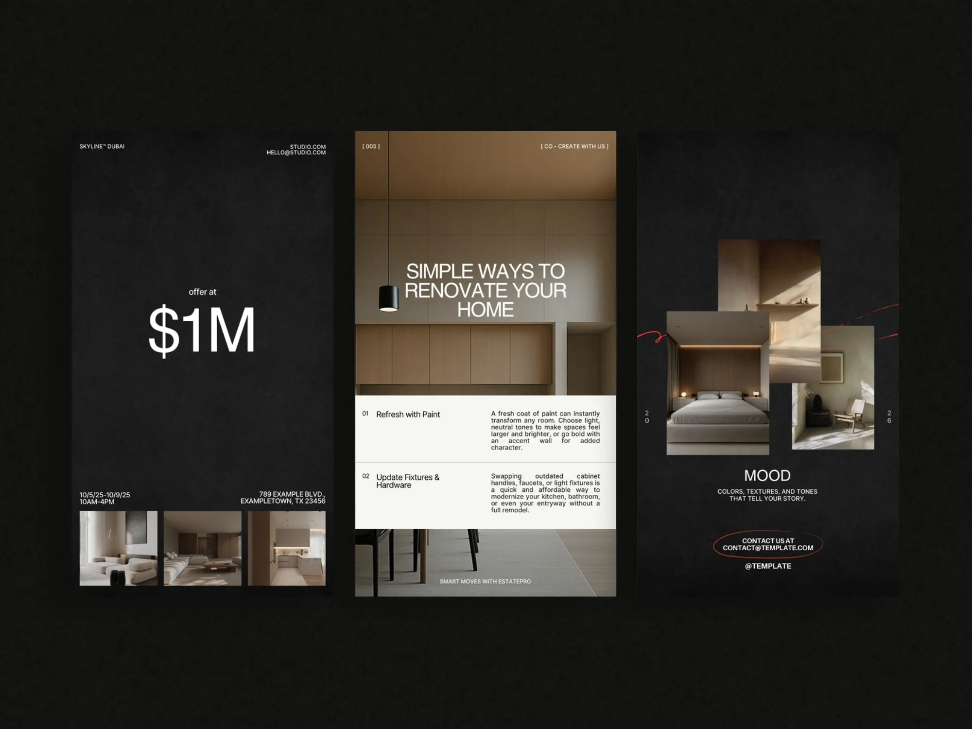Clean and modern digital designs for Instagram stories, tailored for housing agencies to attract buyers and promote listings.