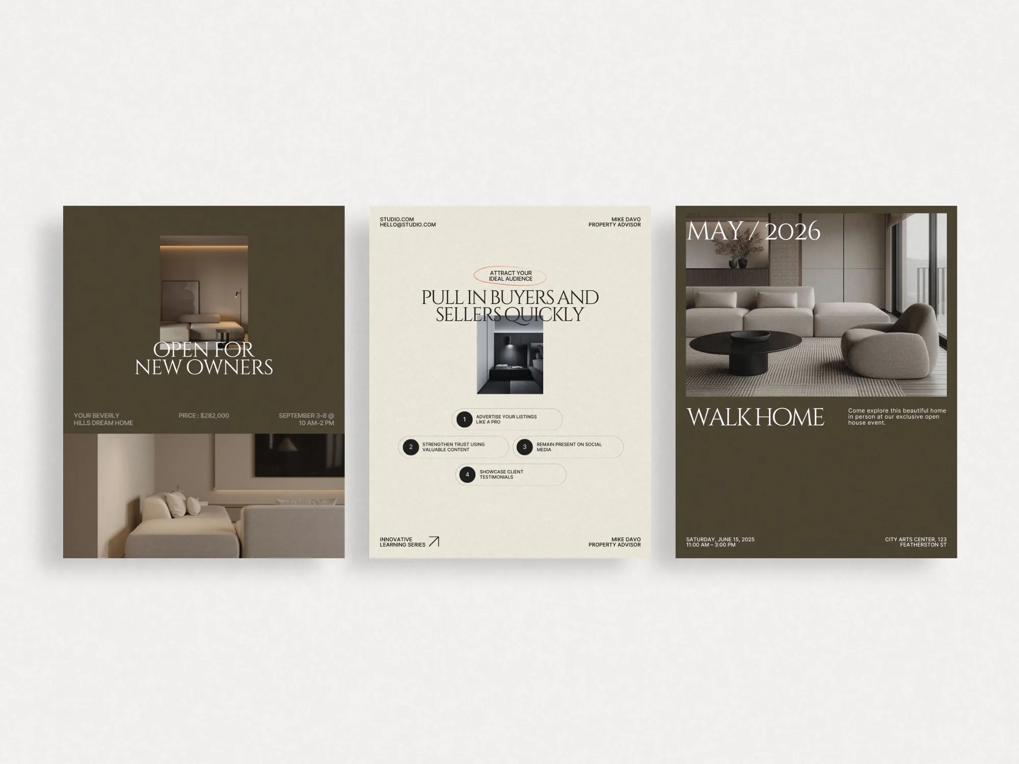 Real estate Instagram post template, optimized for 1080x1350 px, that allows realty agencies to present properties attractively on social media.