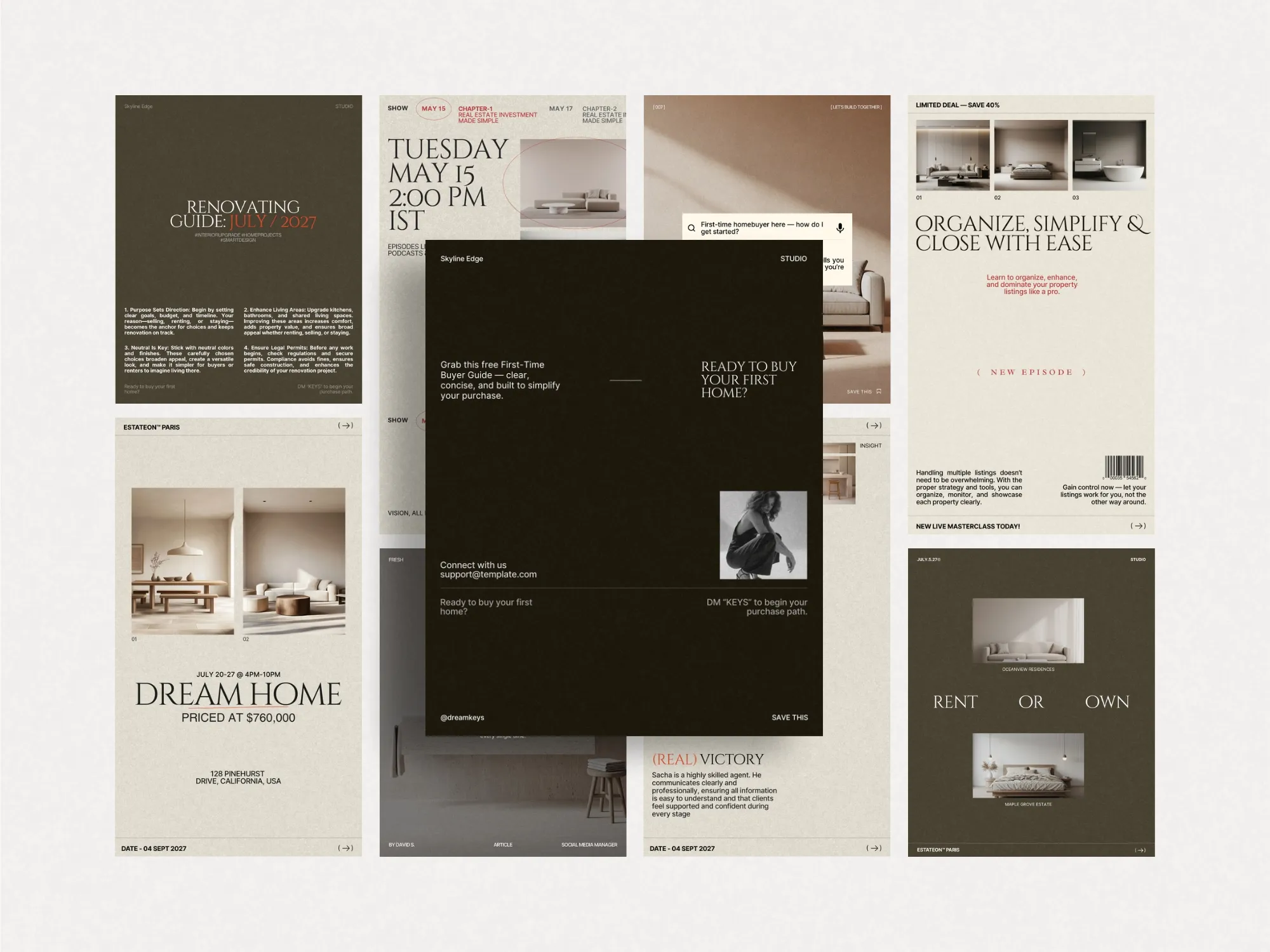 Dynamic and customizable real estate post templates designed for Instagram, created for effortless branding on social media.