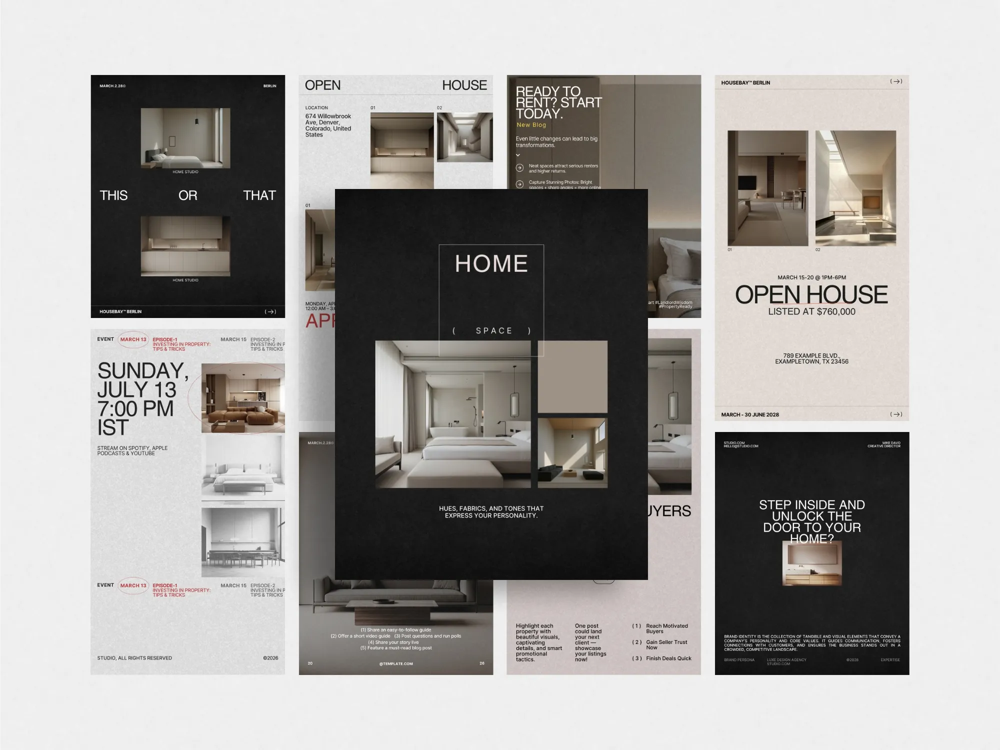 80 unique Canva layouts for real estate professionals, facilitating seamless property listings that attract attention and drive buyer interest.