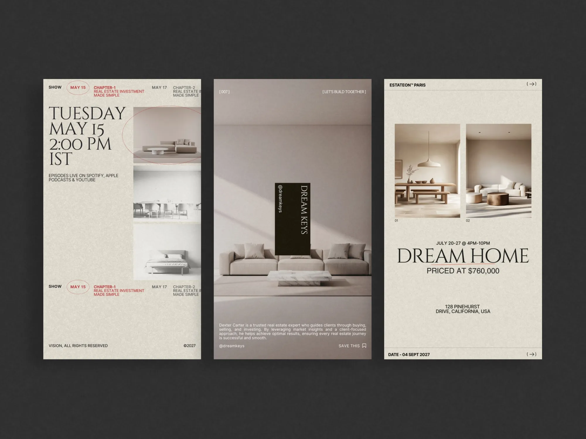 Sophisticated digital product with 120 Instagram story templates, empowering property consultants to easily create stunning marketing posts.