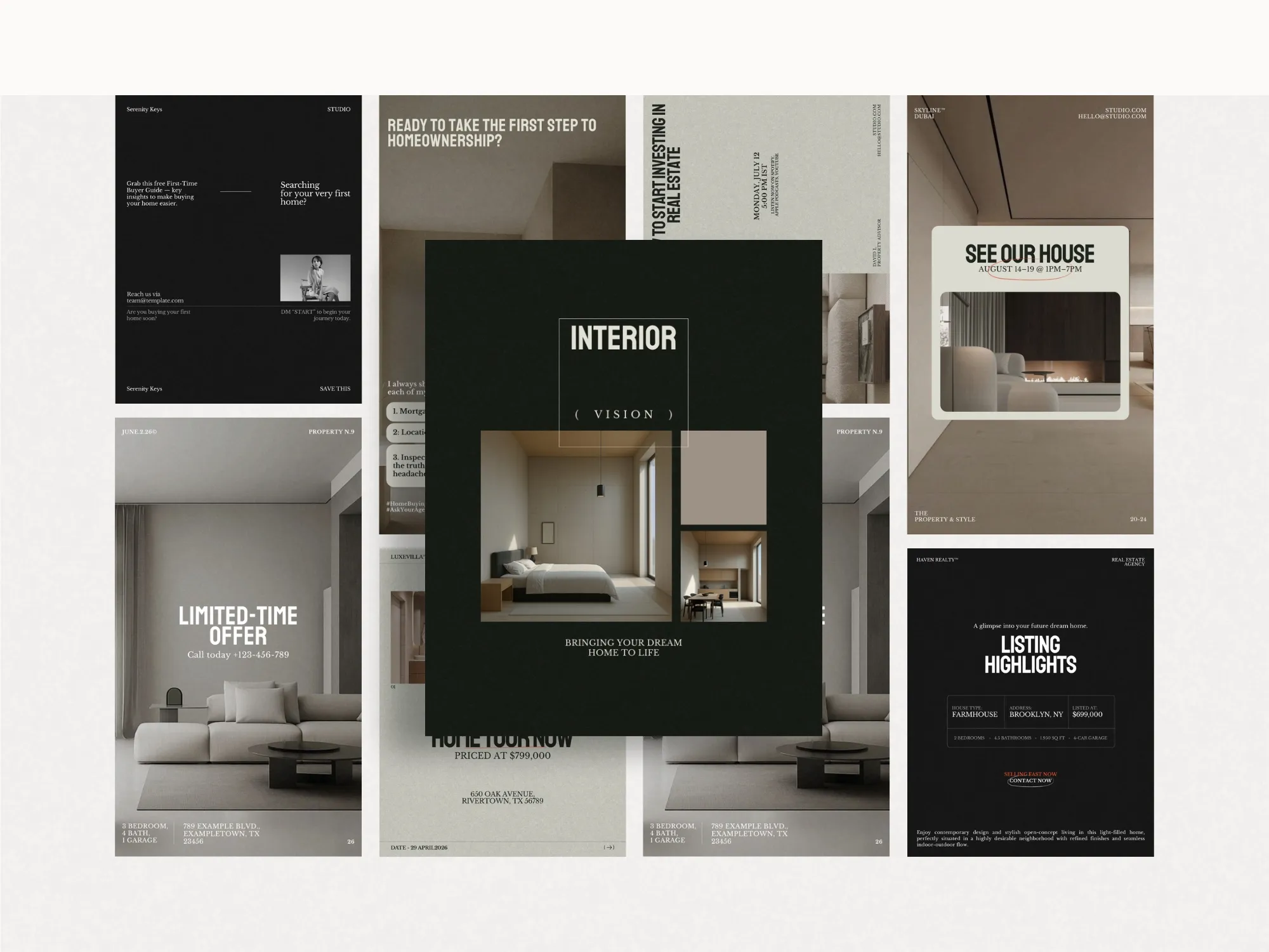 Eye-catching real estate Instagram templates designed in Canva, ideal for creating authentic marketing content for realtors, compatible with digital downloads.
