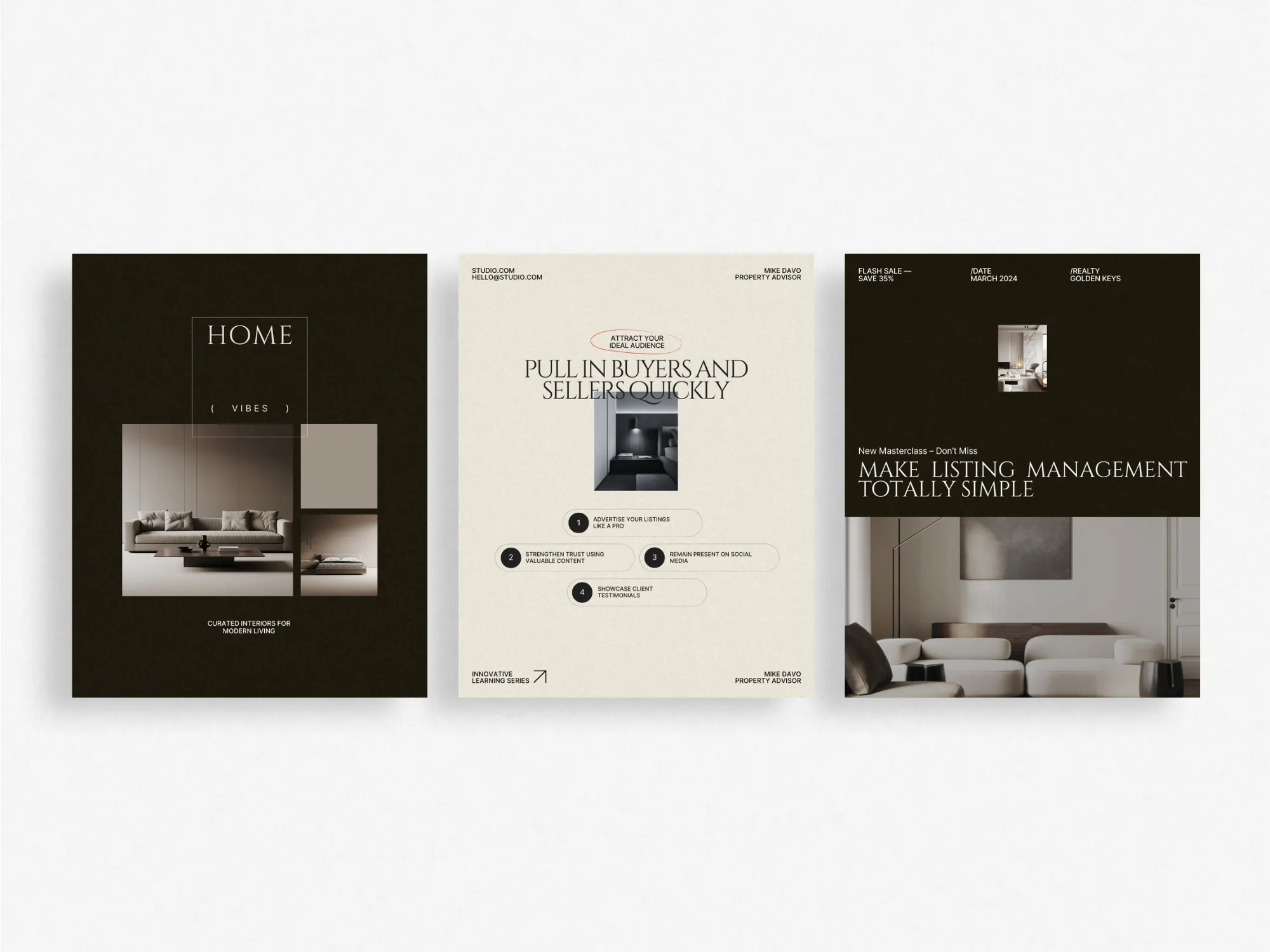 Canva realtor marketing kit featuring modern layouts, perfect for property agents aiming to drive inquiries with professional social media content.