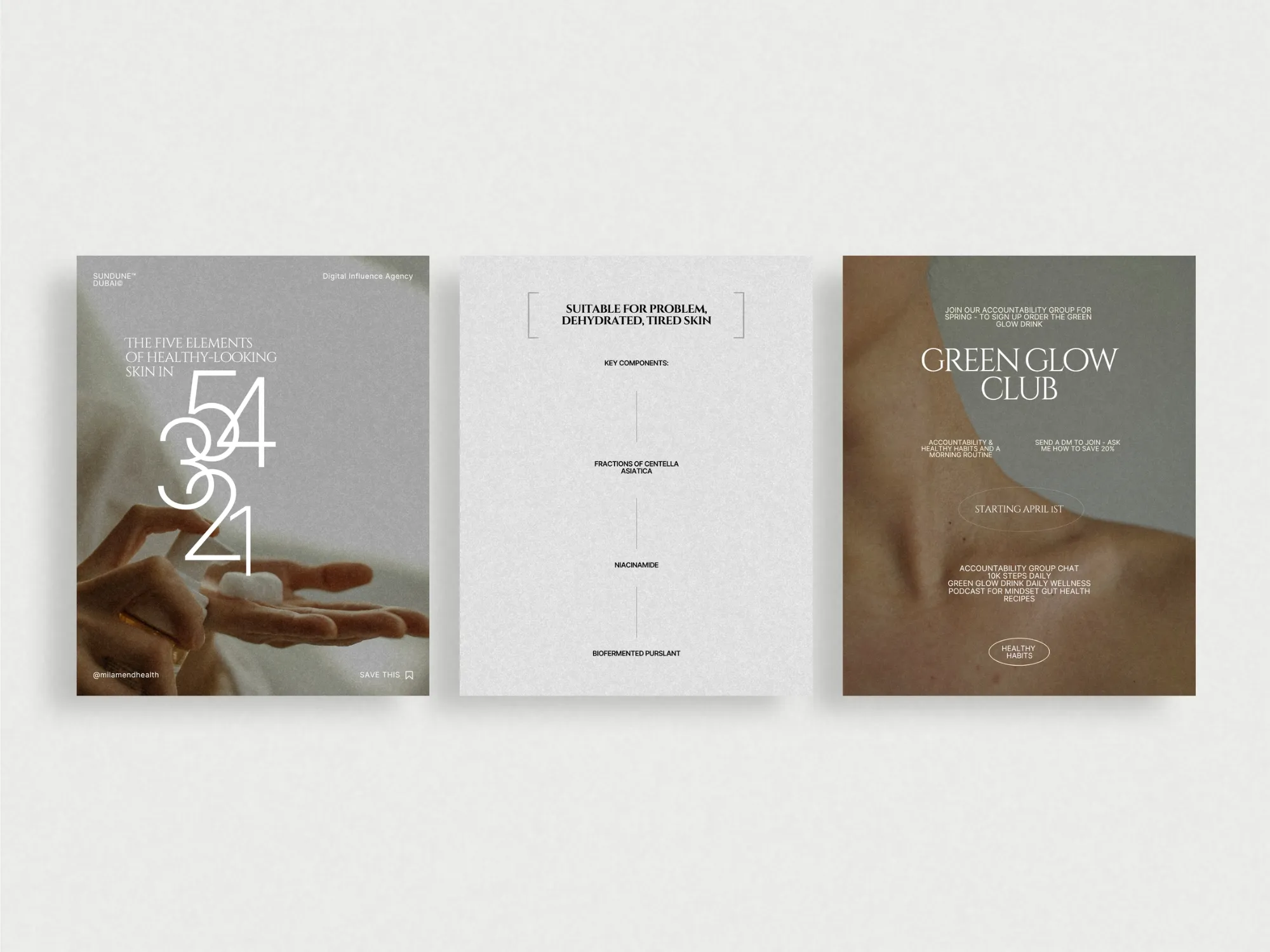 Sophisticated skincare Instagram post templates in 1080x1350 PX, ideal for promoting beauty products while maintaining brand integrity.