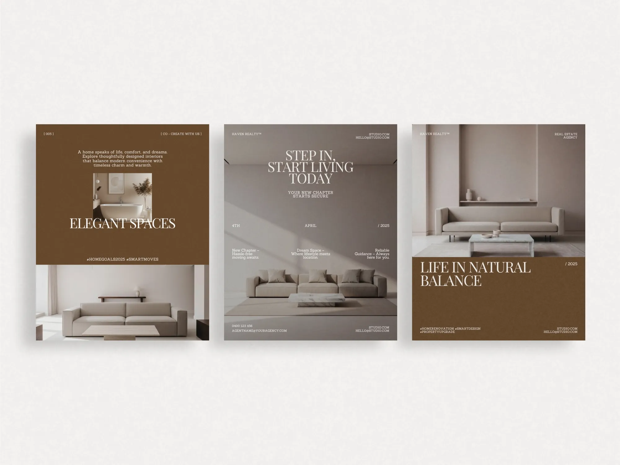 Bright and modern property listing post templates, 1080x1350 PX, suitable for realty agencies looking to attract potential buyers on Instagram.