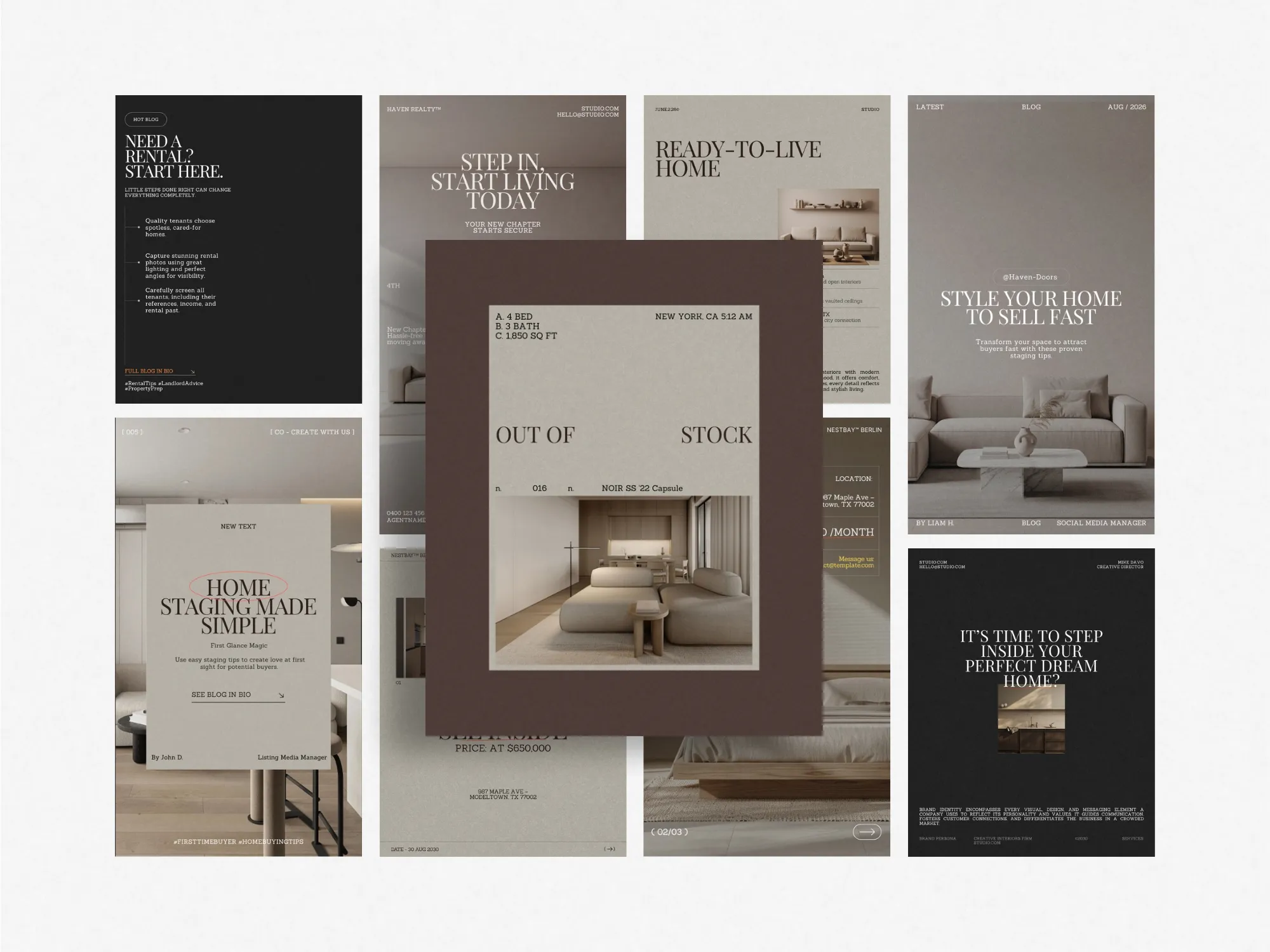 Elegant real estate marketing content pack, featuring high-quality Canva templates for Instagram, ready to showcase properties beautifully.