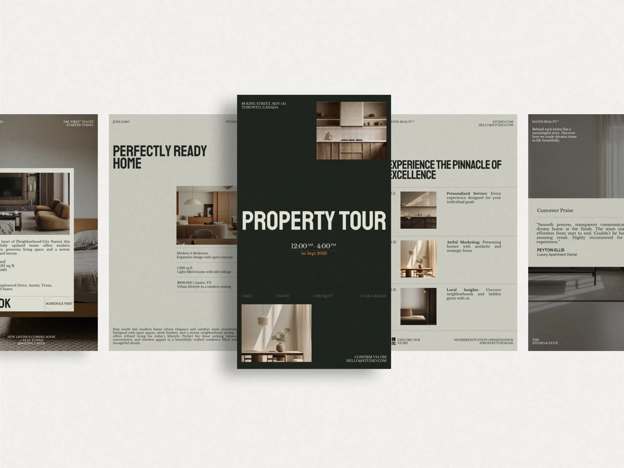 Eye-catching Instagram story templates for real estate, designed for maximum engagement using Canva at 1080x1920 px dimensions.