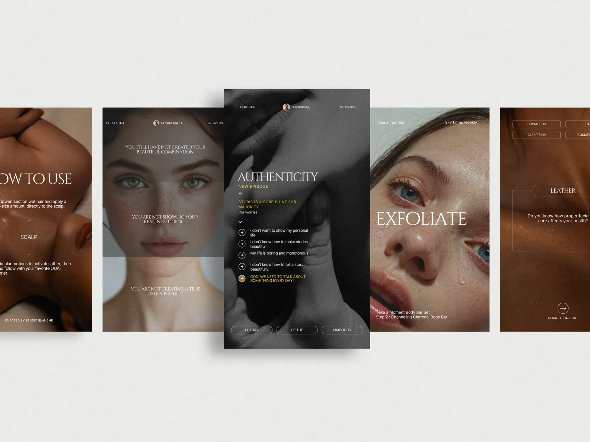 Digital skincare Instagram story templates designed for beauty studios, ensuring a visually cohesive online presence across platforms.