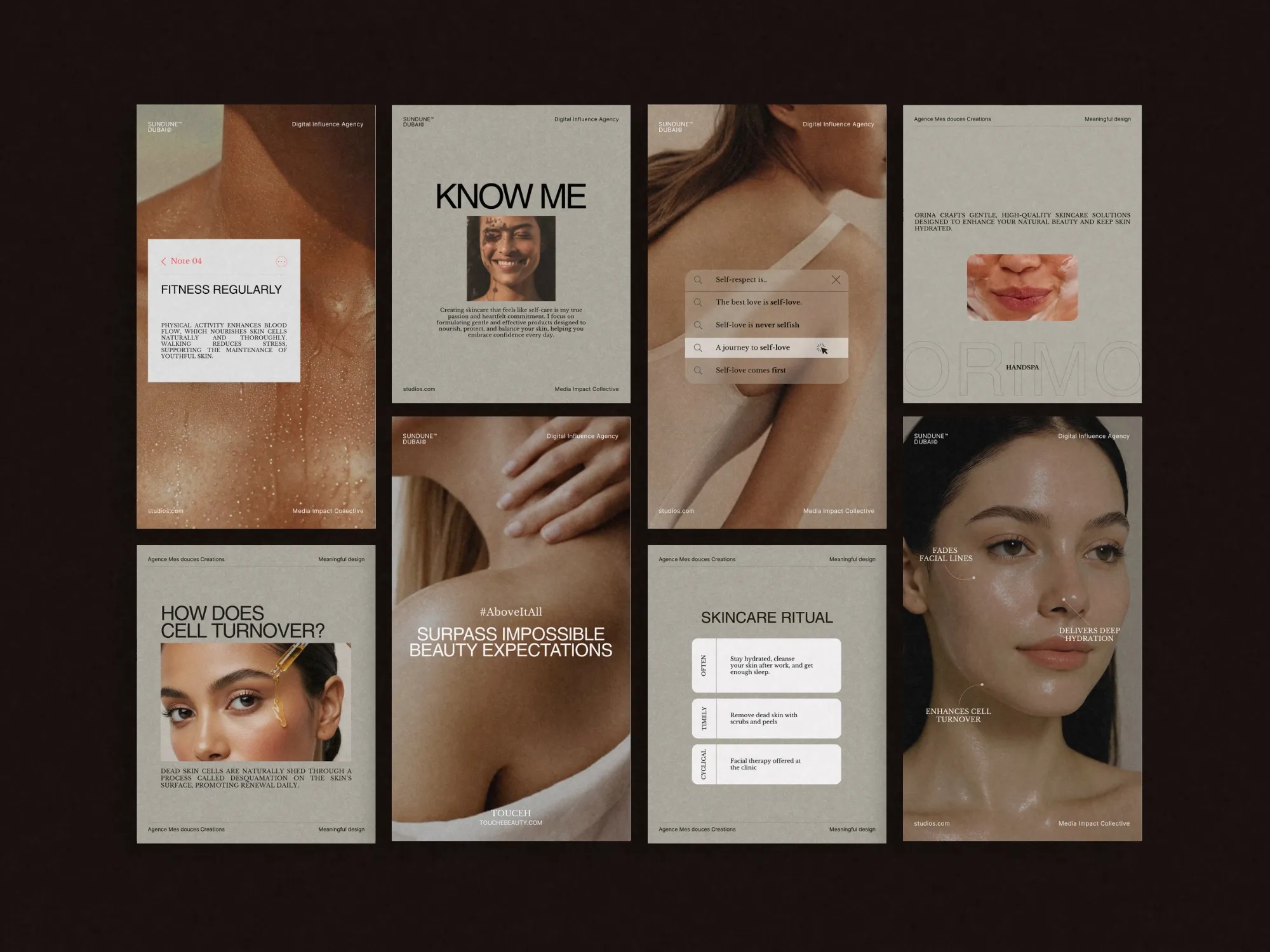 Sophisticated Canva templates for beauty social media, providing a professional look to skincare posts while effectively communicating brand messages and offers.