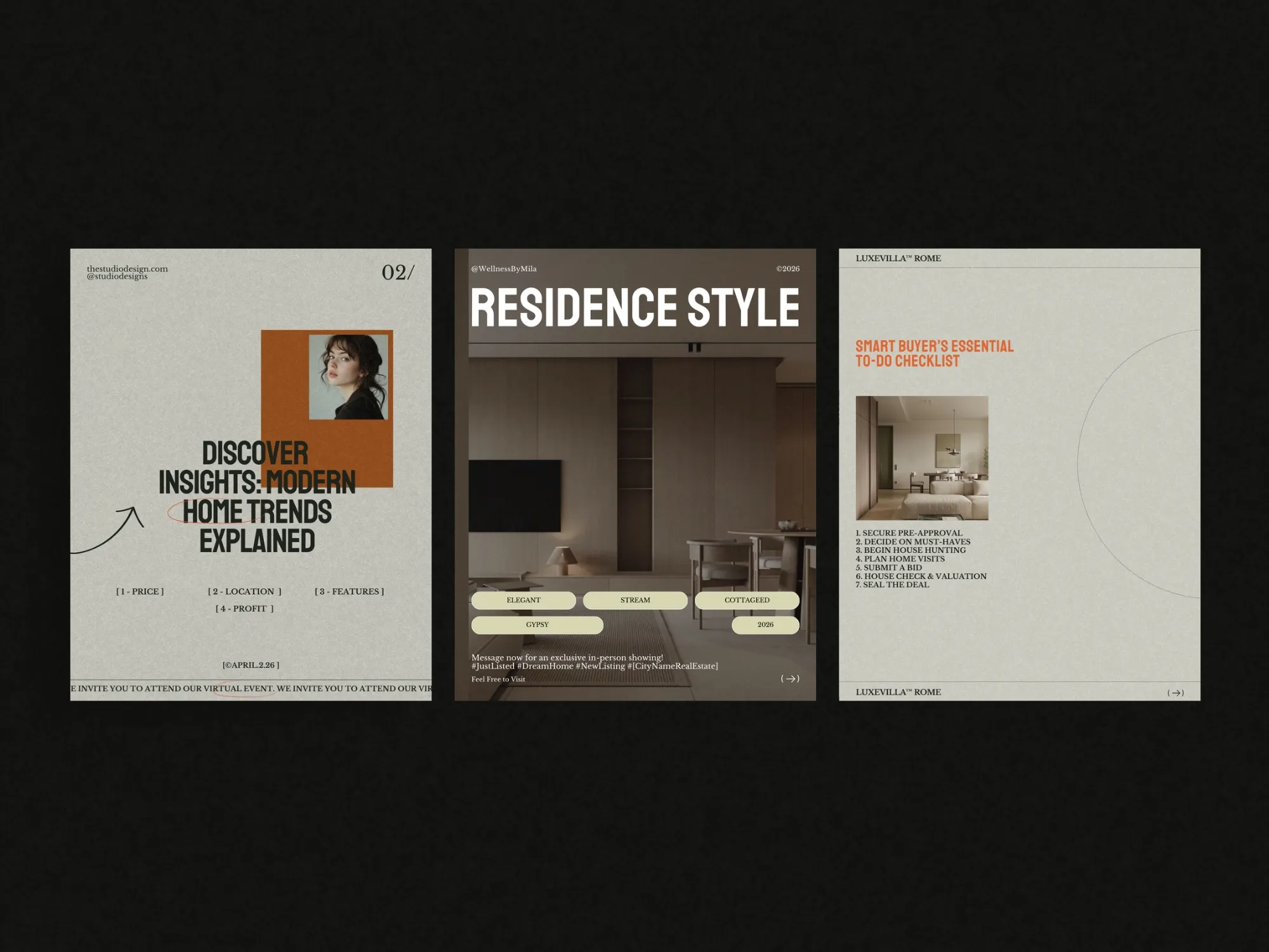 Comprehensive digital product with 40 real estate Instagram post templates on Canva, optimized for 1080x1350 PX for vivid display.