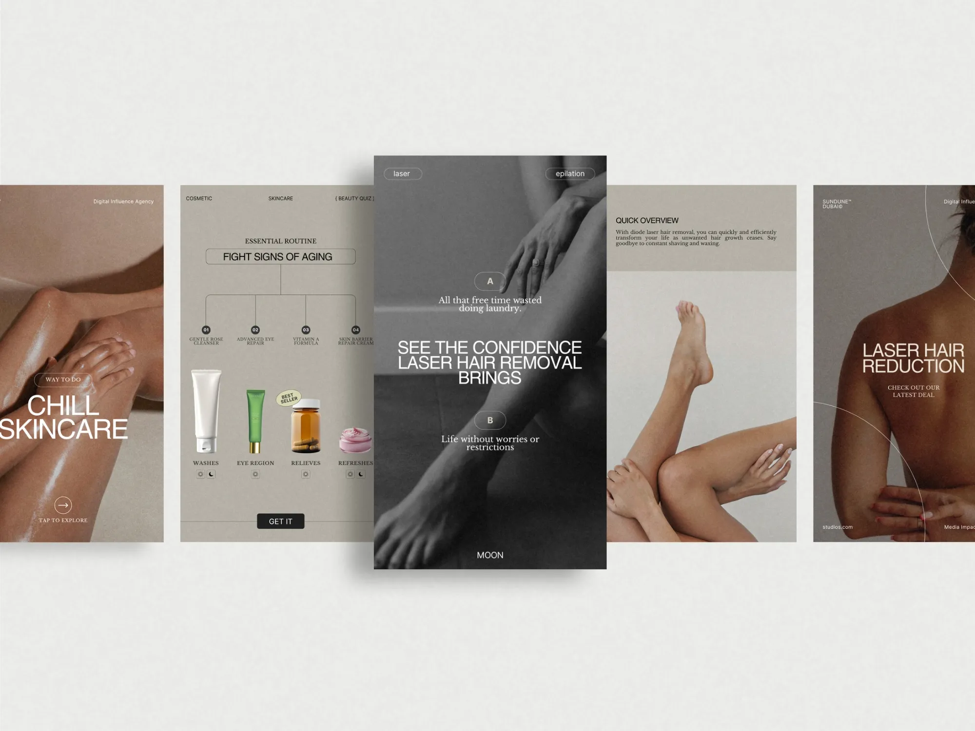 Elegant beauty story Canva design for skincare brands, enabling easy customization to showcase product launches and skincare tips effectively.