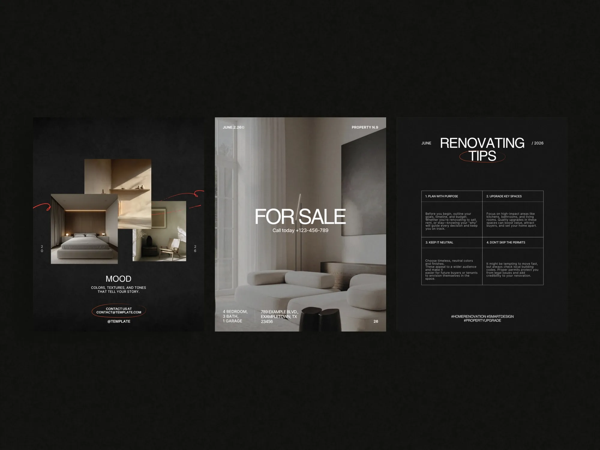Real estate Instagram post templates compatible with Canva, designed to enhance listings and updates with stunning 1080x1350 PX visuals.