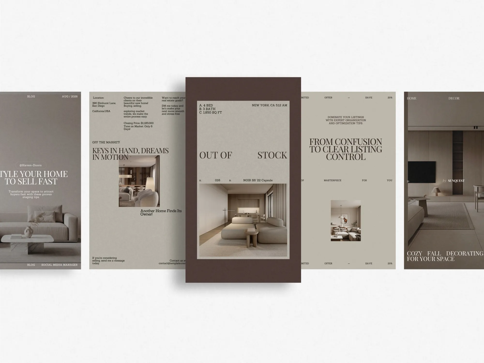 Streamlined Canva templates for realtor stories, emphasizing local expertise with modern looks, perfect for real estate brokers and firms alike.