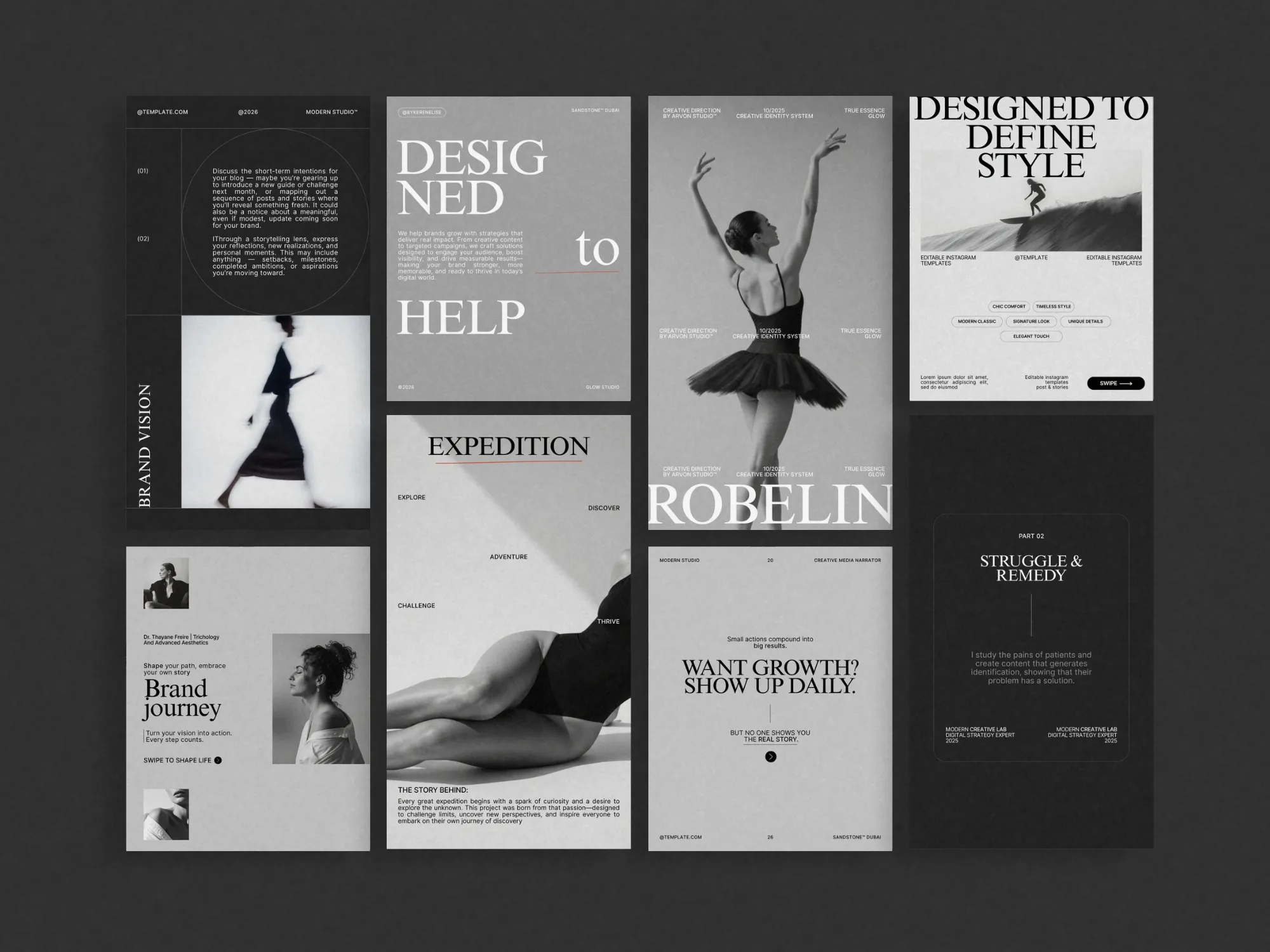 70 unique Canva templates for Instagram, designed to help agencies and founders create cohesive marketing posts and captivating stories.