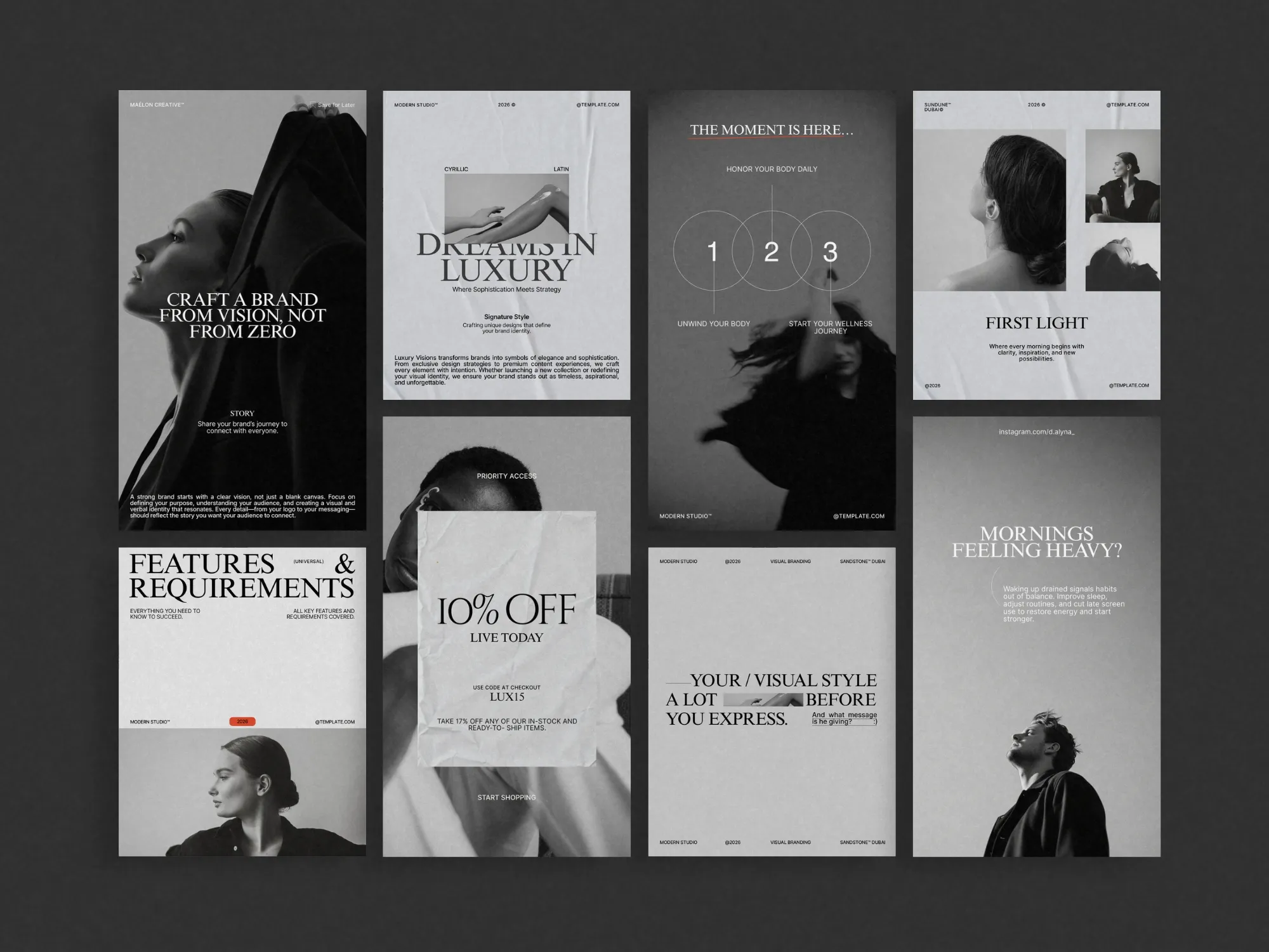 Complete business social media kit with flexible templates for creating consistent Instagram posts and stylish stories.