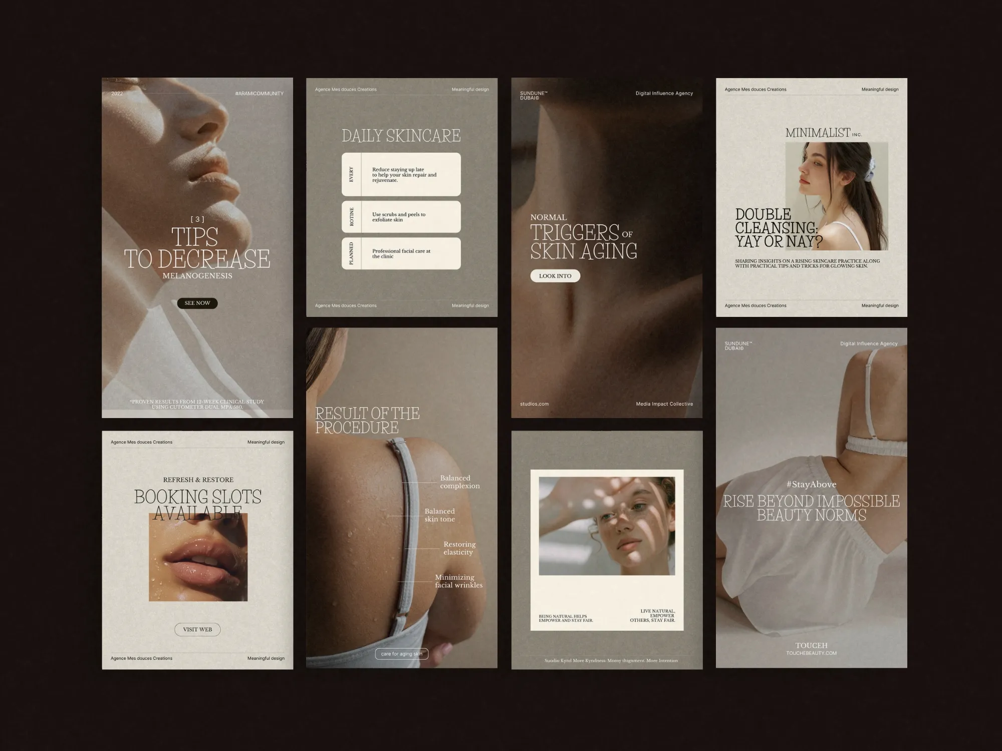 Creative social media design kit for beauty brands, featuring eye-catching templates for highlighting skincare benefits and customer testimonials.