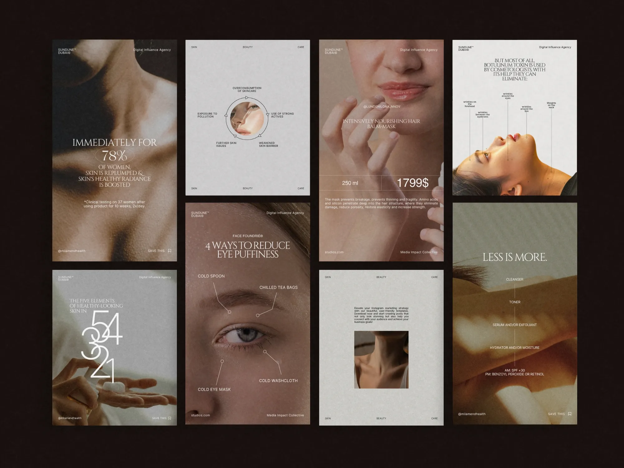 Modern Canva post template dedicated to cosmetic stores, emphasizing skincare routines and glowing skin transformations in 1080x1350 PX.