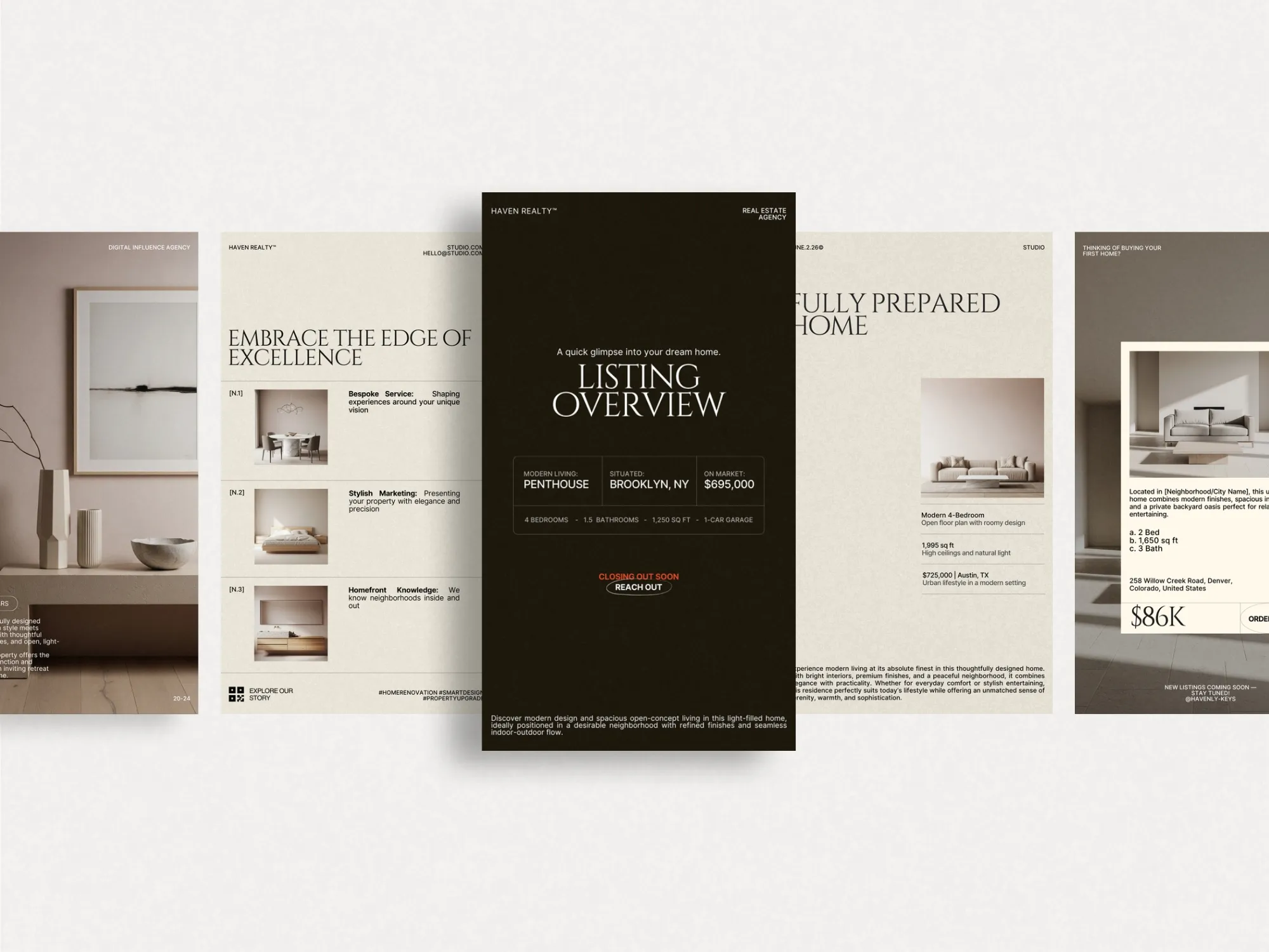 Visually appealing Canva designs for realtor promo stories, crafted for real estate agents to enhance their Instagram presence with 40 unique templates.